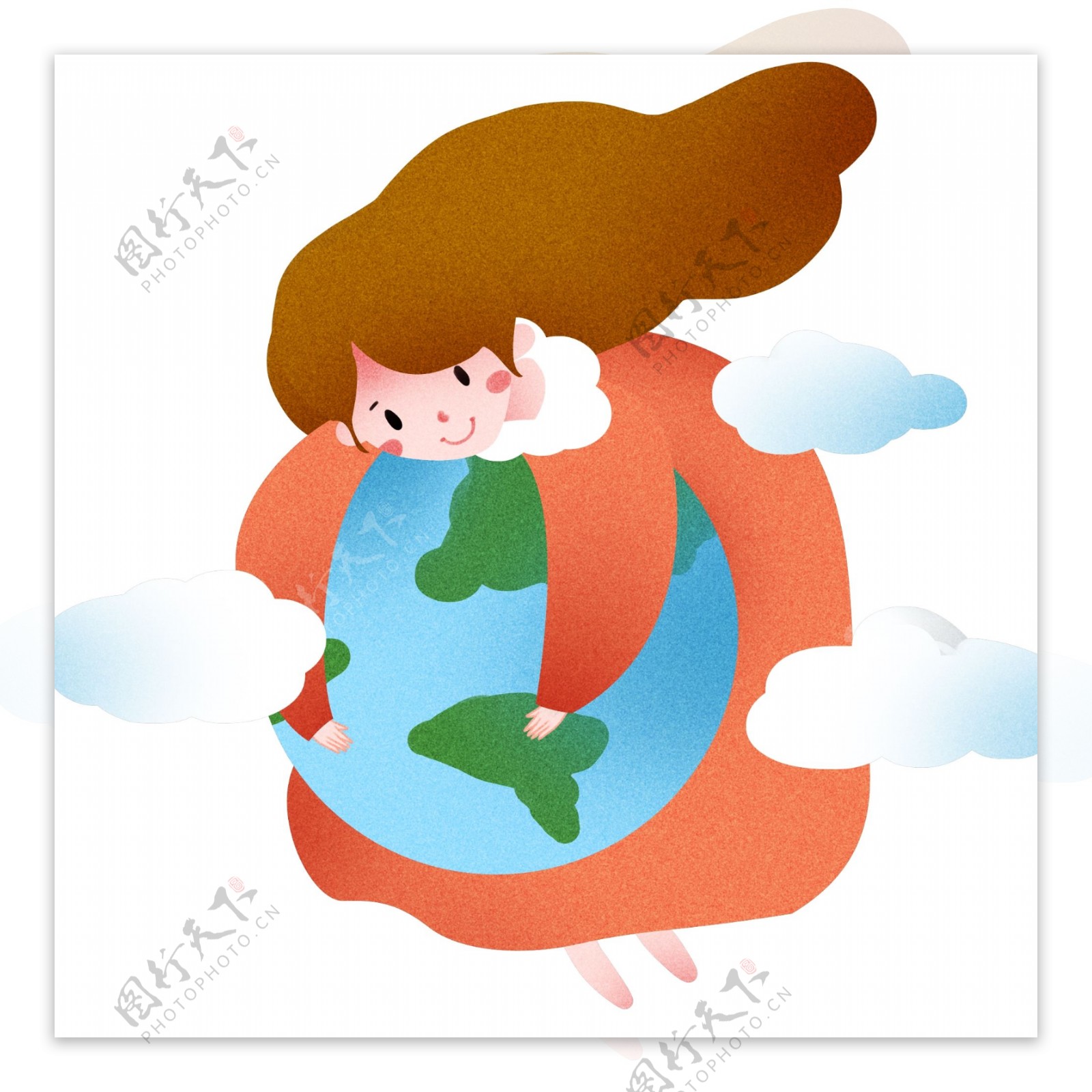 卡通女孩抱地球插画