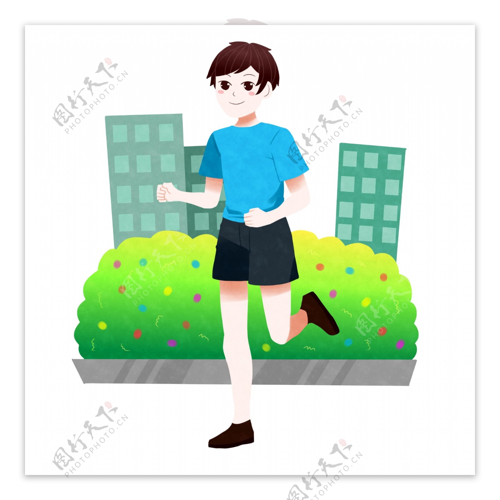 城市跑步的男孩插画