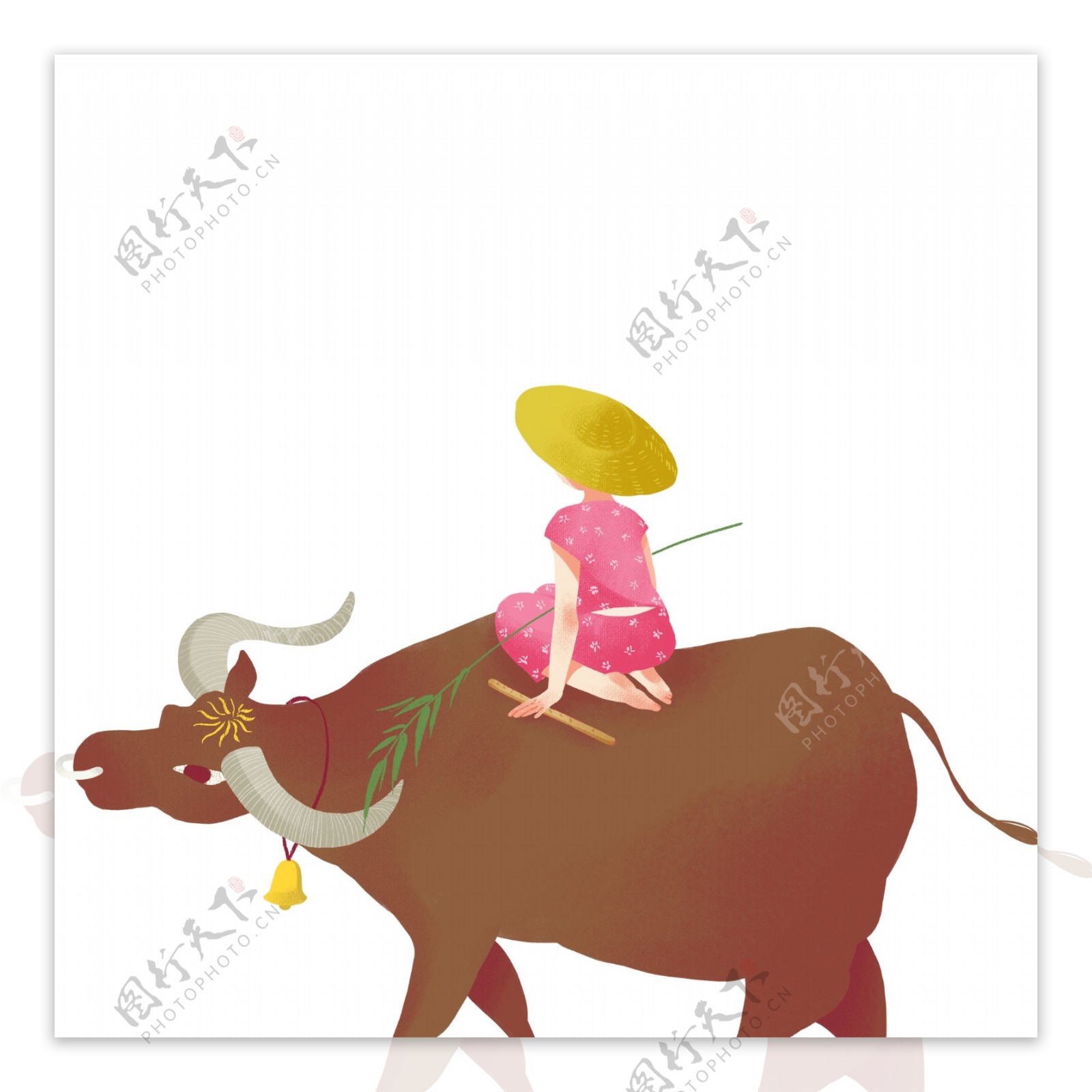 女孩骑牛马免抠图