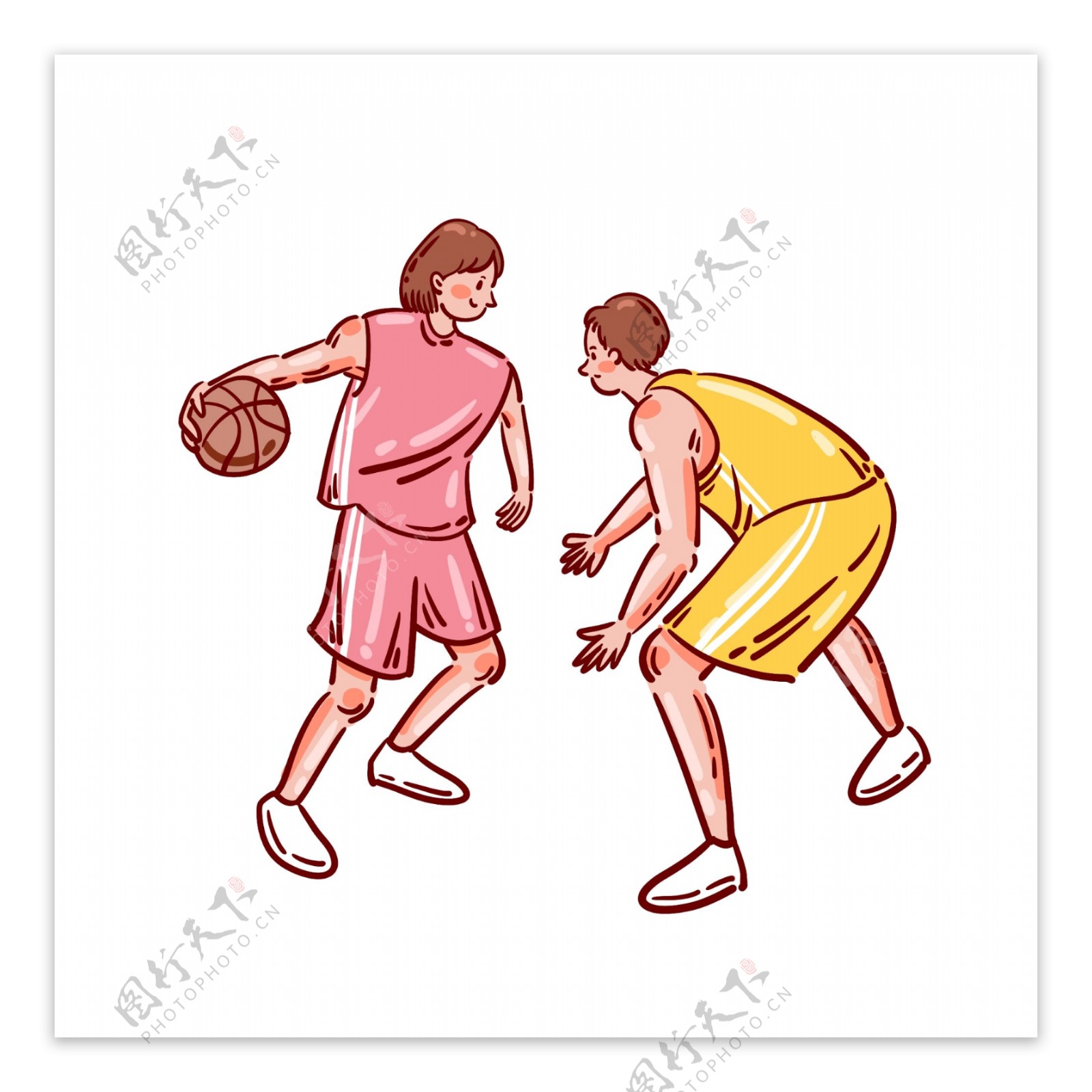 卡通矢量免抠可爱打篮球的情侣