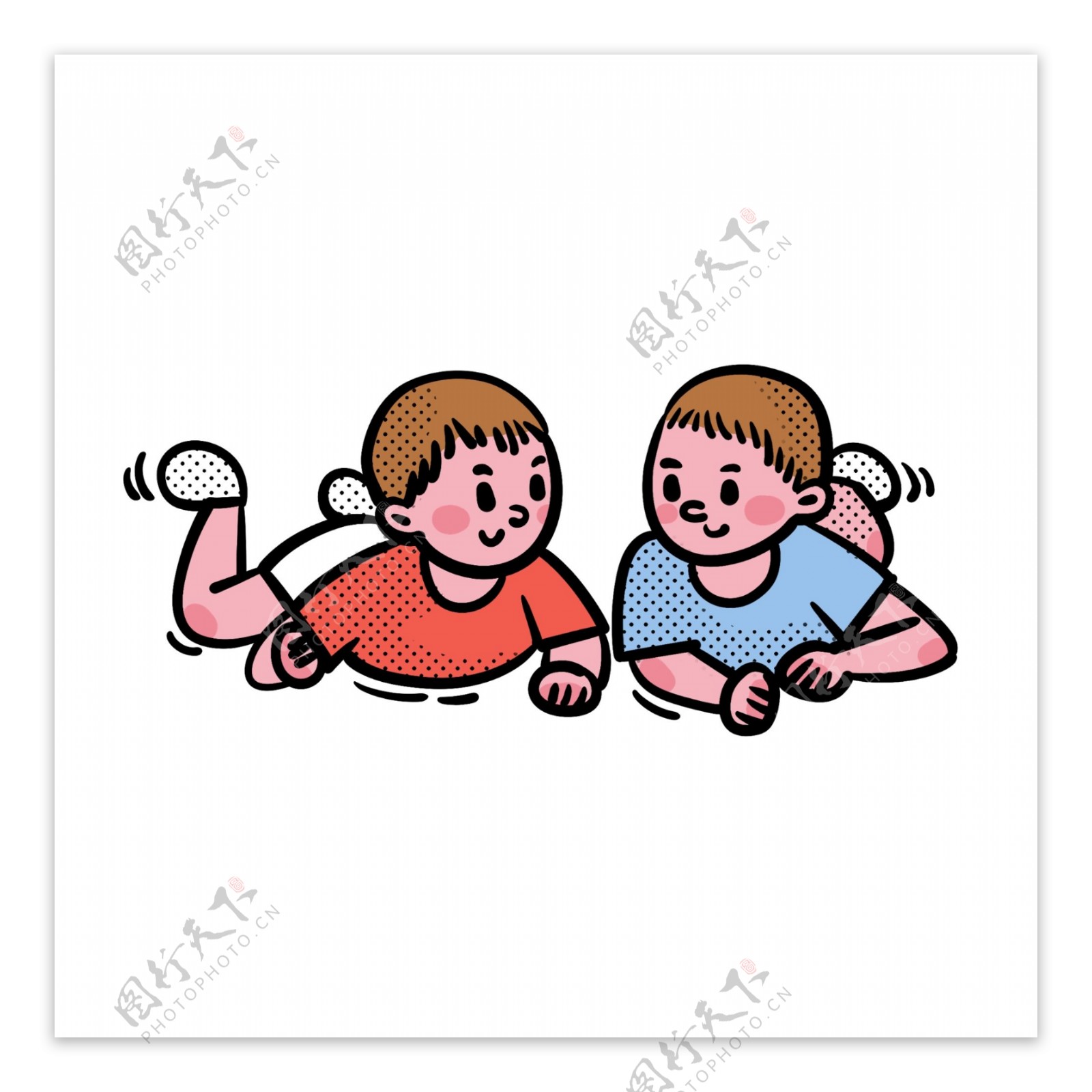卡通矢量免抠可爱两个趴着的婴儿宝宝