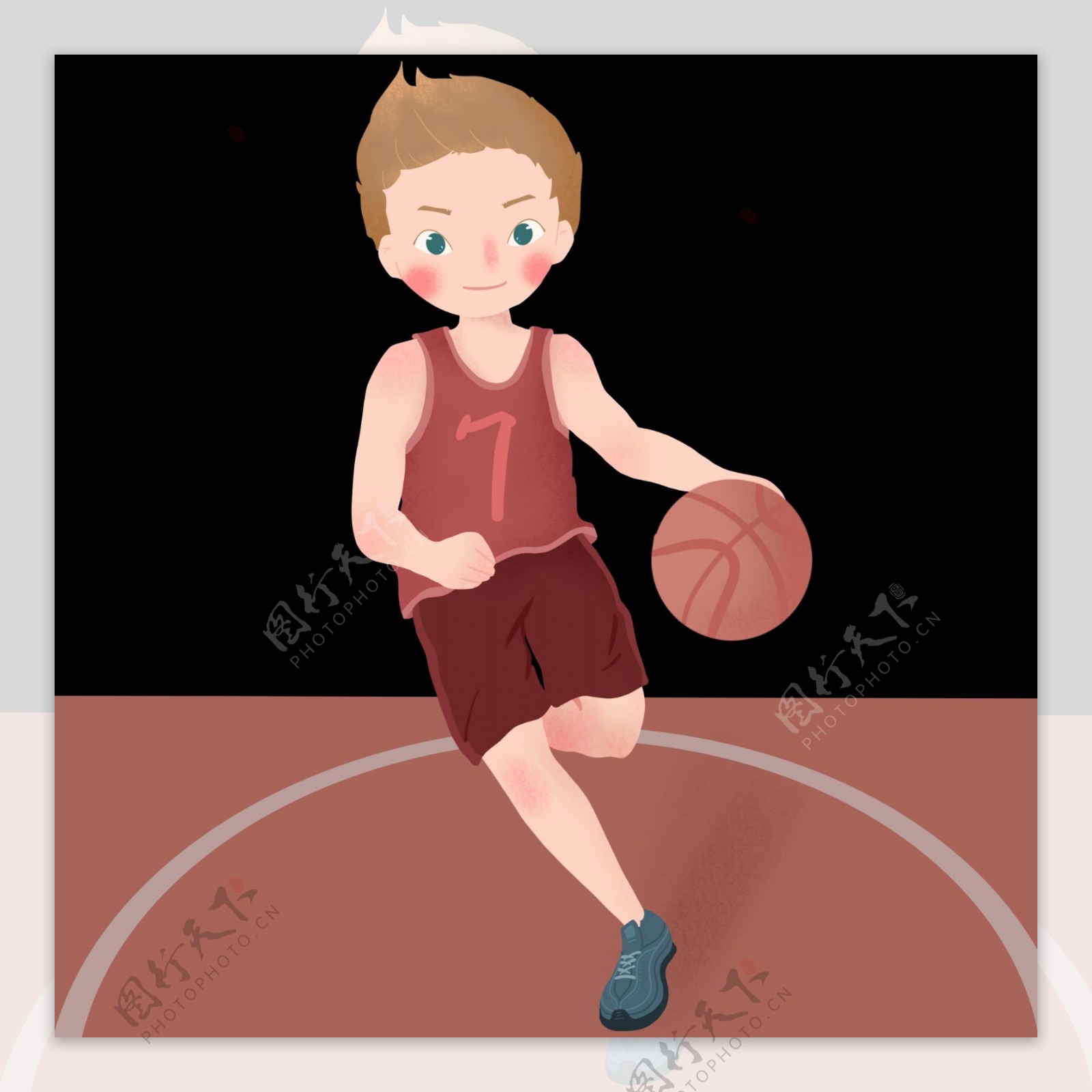 健身运动的小男孩手绘插画
