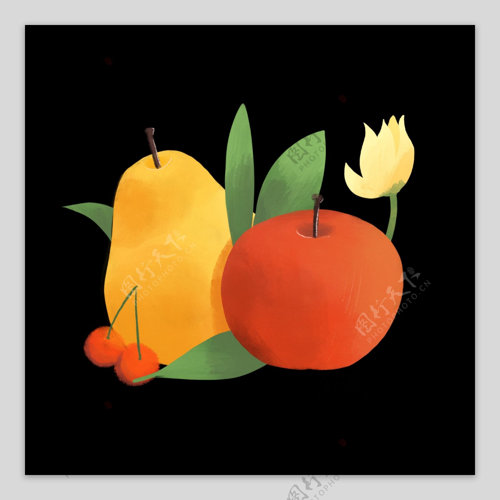 甜蜜水果鲜果红黄甜美PNG苹果梨子樱桃