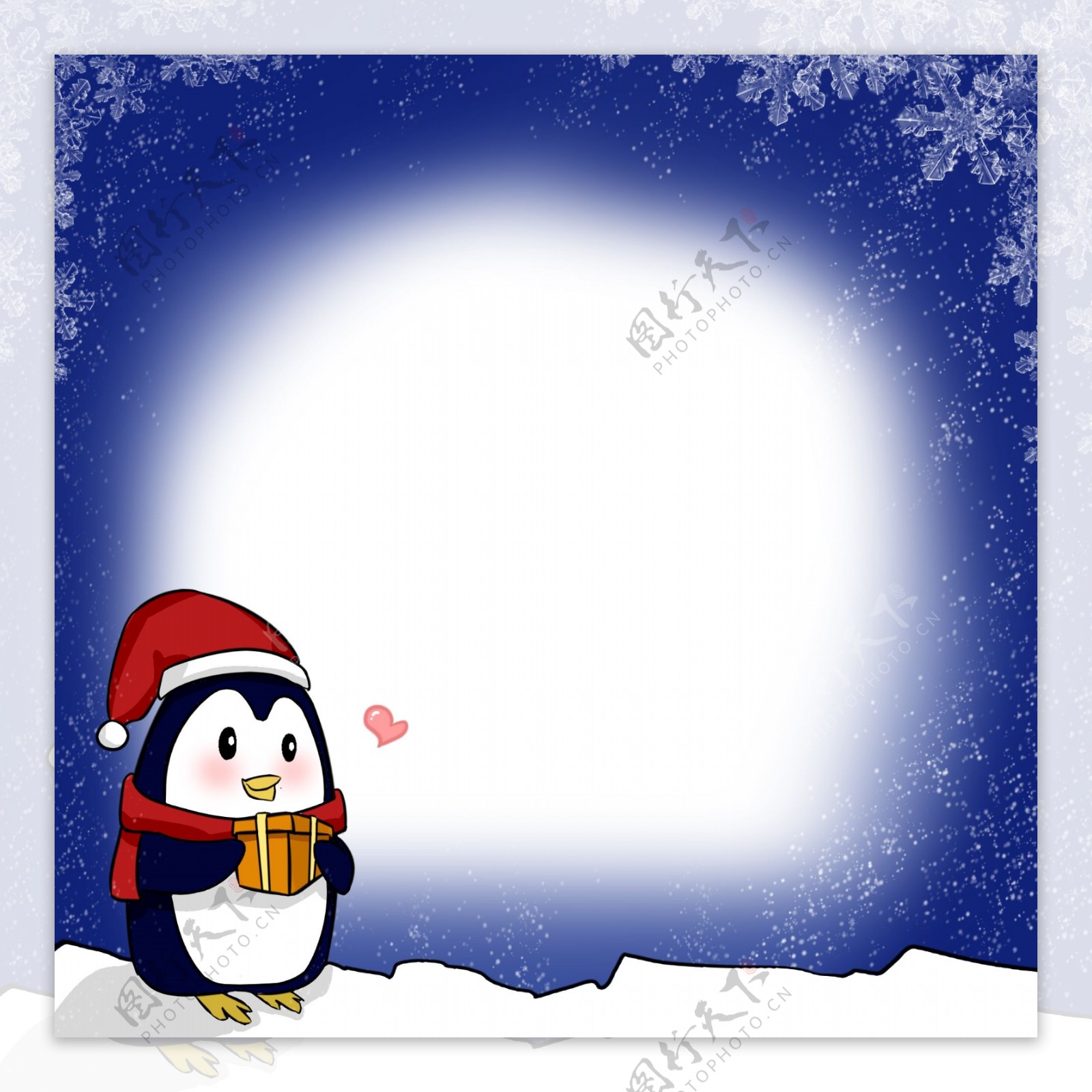 冬日里的小企鹅唯美边框