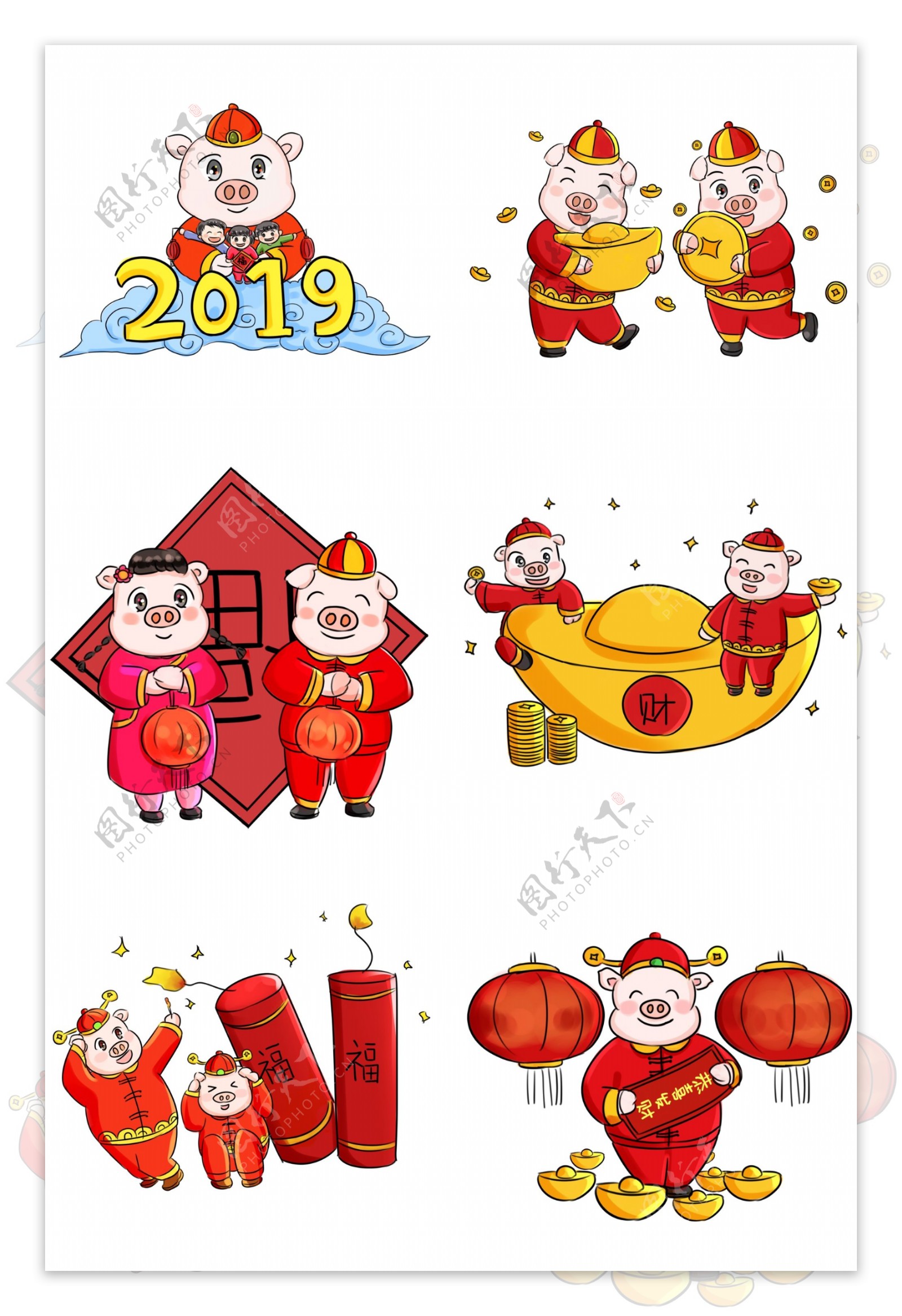 2019猪年新年祝福系列卡通手绘Q版