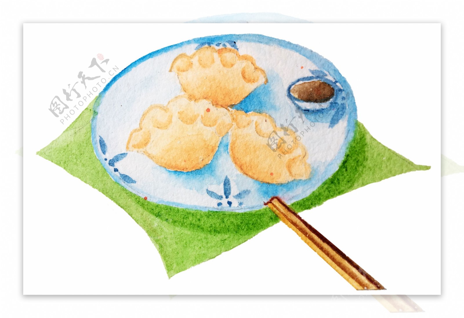 手绘水彩美食饺子插画