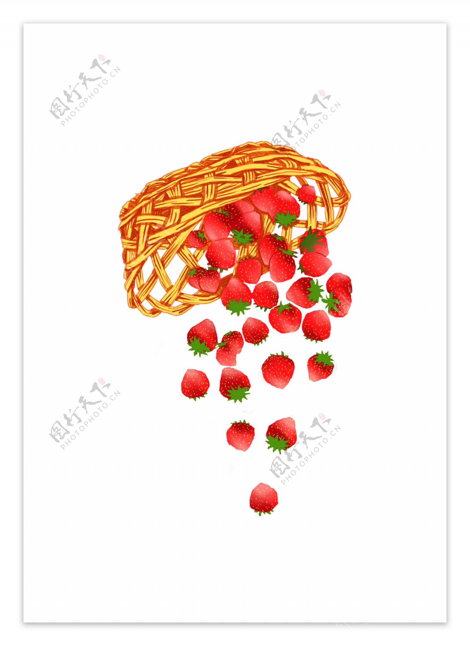 草莓红色手绘小清新水果篮子PNG免抠装饰