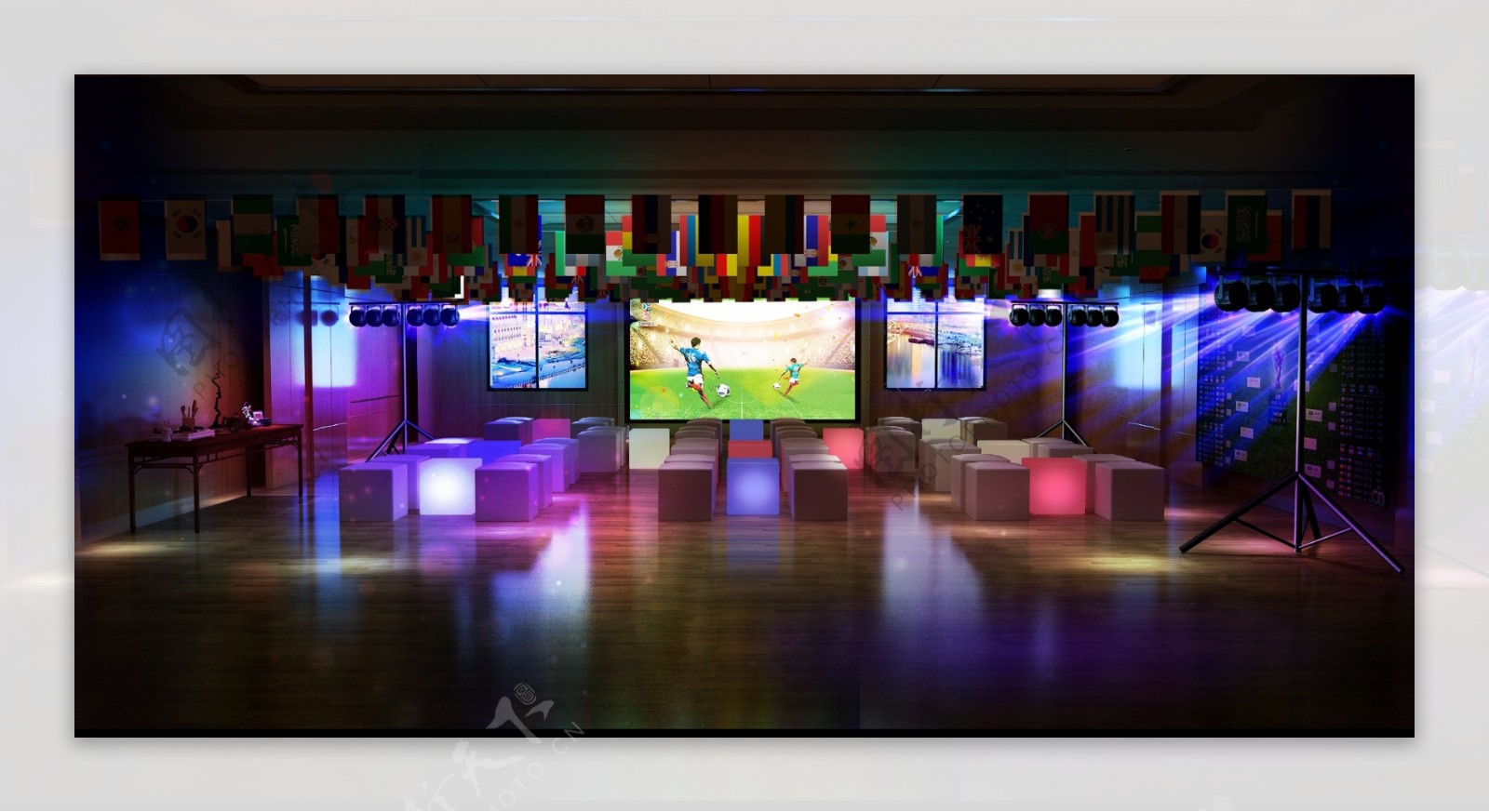世界杯室内酒吧氛围布置效果图