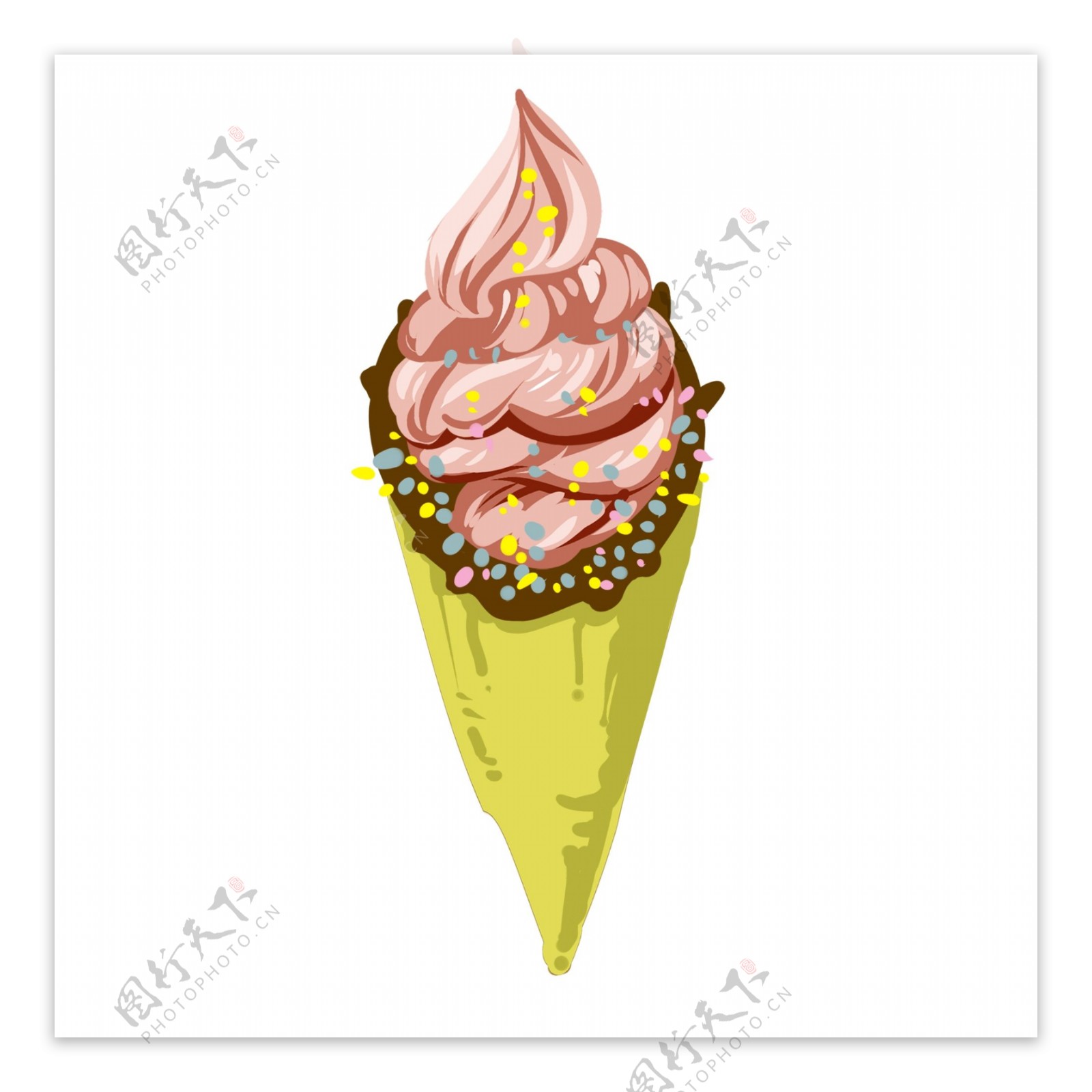 手绘美食草莓冰淇淋雪糕甜筒甜点