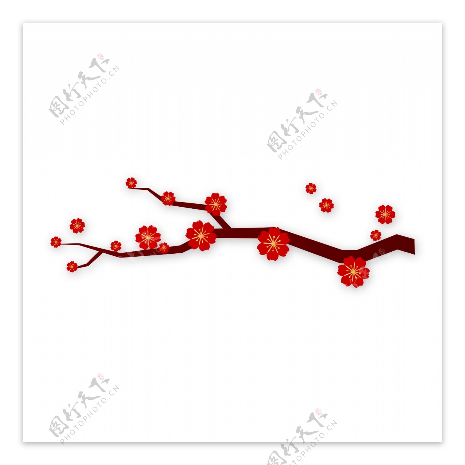 红色水彩花枝卡通透明素材