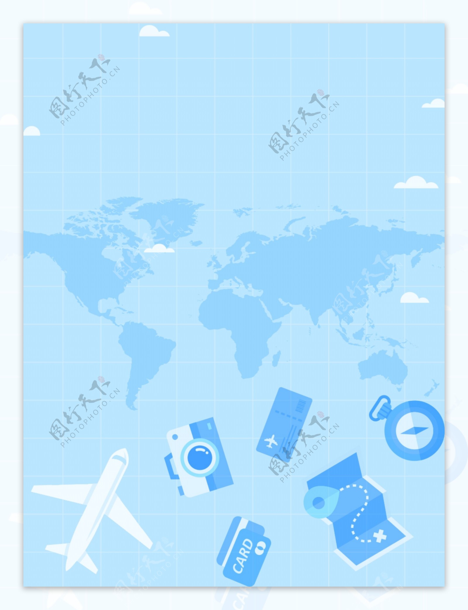 旅游世界地图飞机旅游用品背景