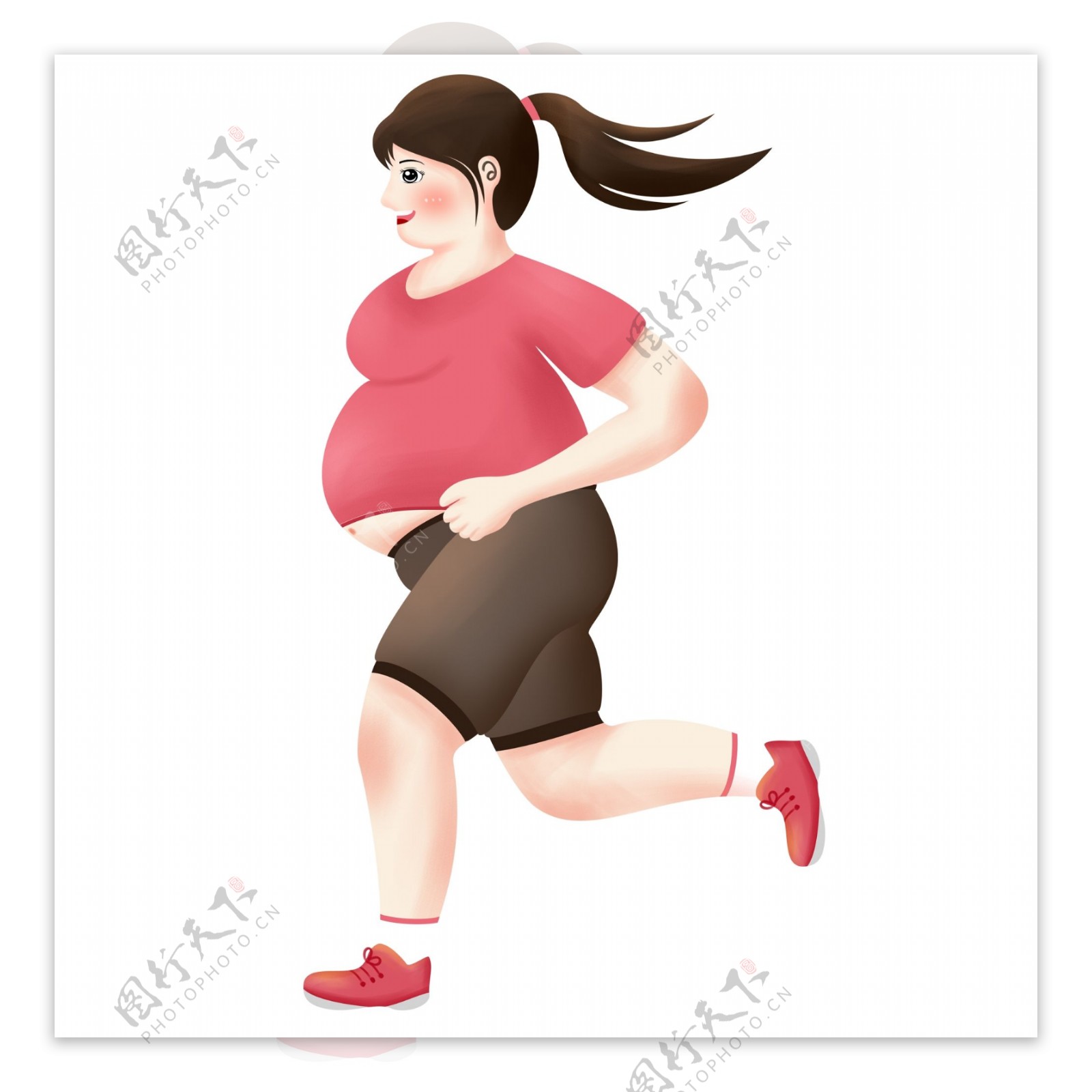 红衣女孩跑步健身