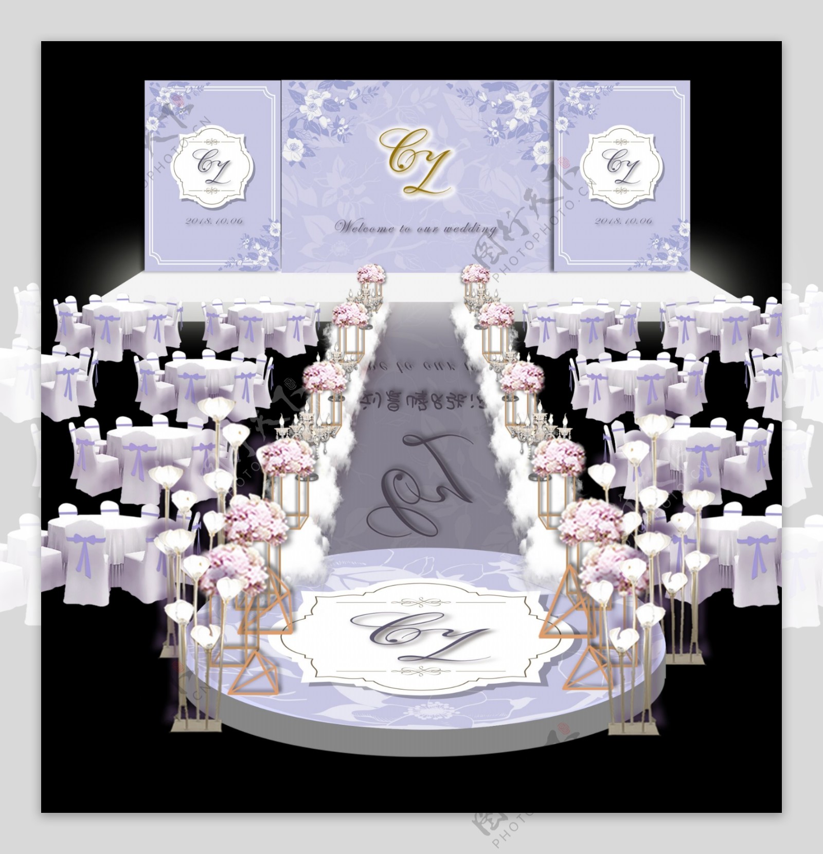 婚礼效果图紫色西式婚礼背景