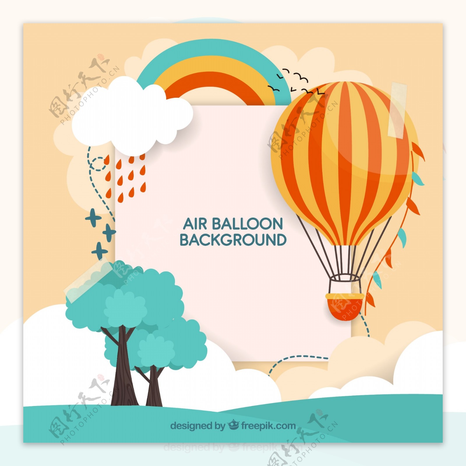 热气球和树木贴纸装饰