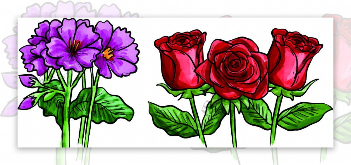 手绘彩色花束花朵玫瑰