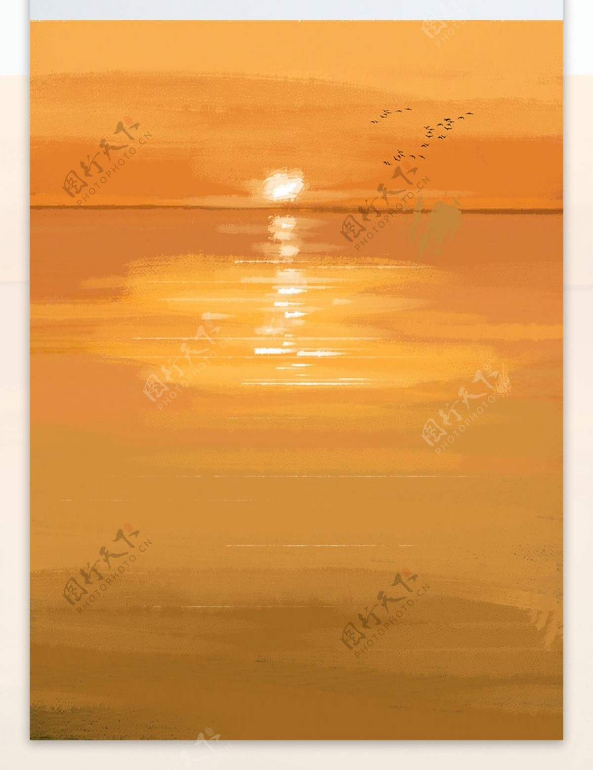 现代简约手绘油画海面夕阳装饰画