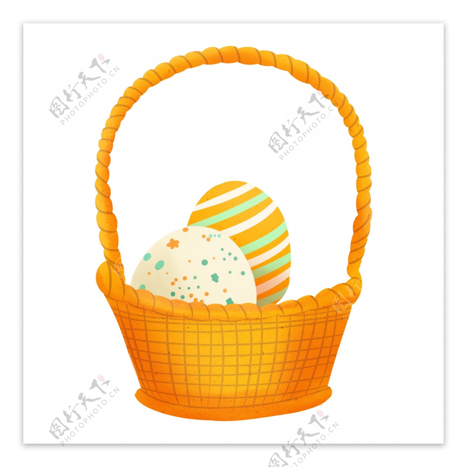 斑点色彩鸡蛋竹篮装饰元素