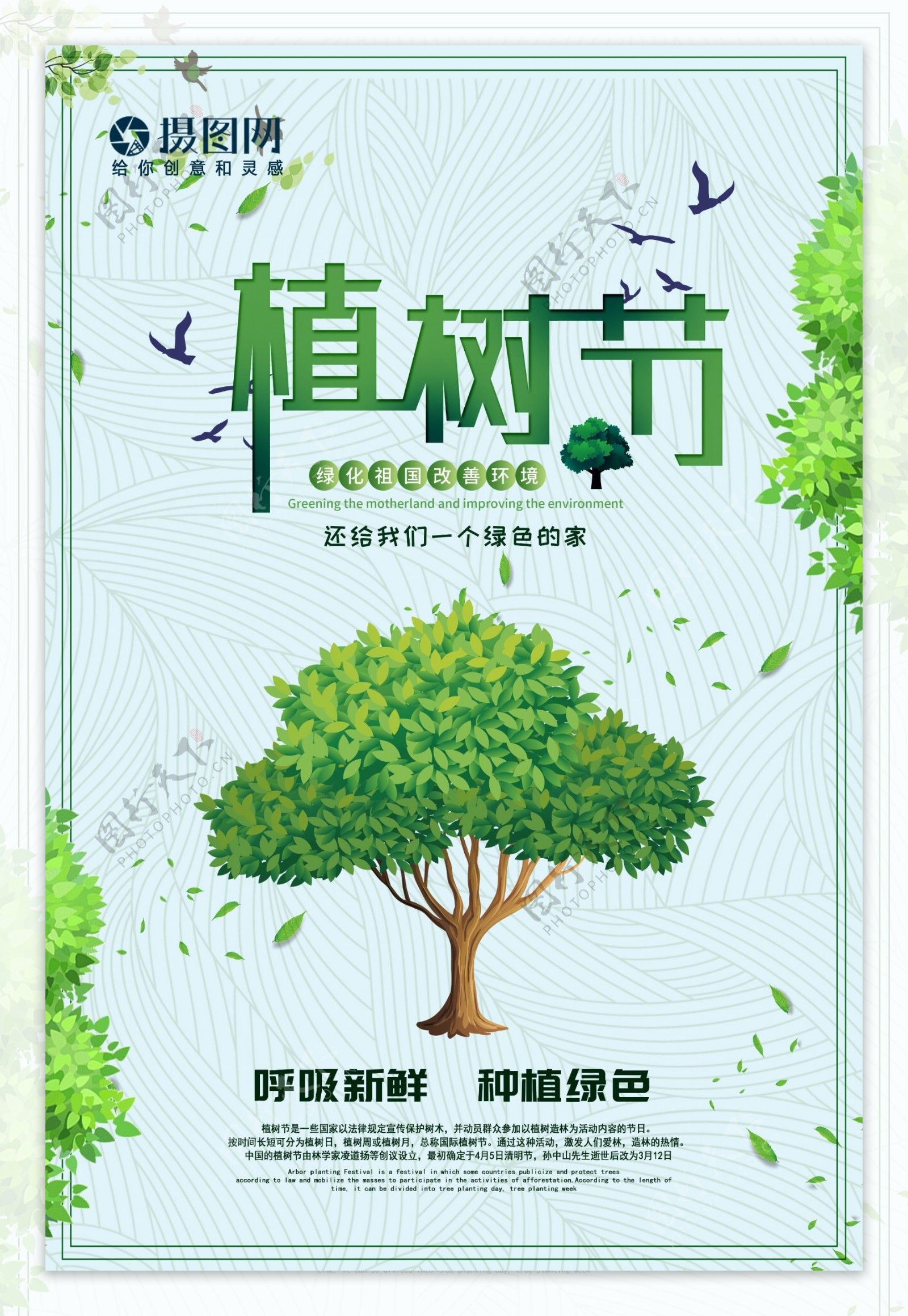 绿色清新植树节公益海报
