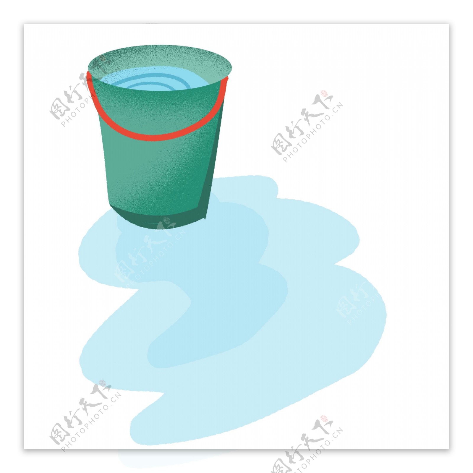 手绘一桶水和水渍设计元素