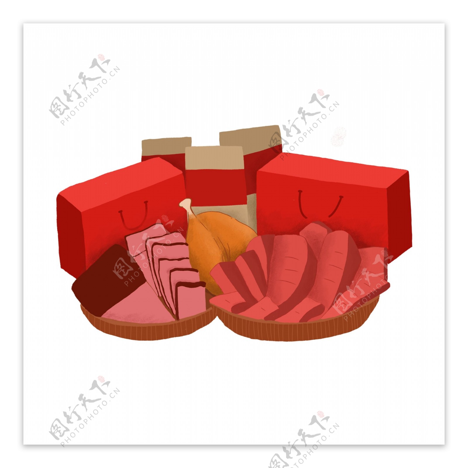 美味腊肉礼包装饰元素