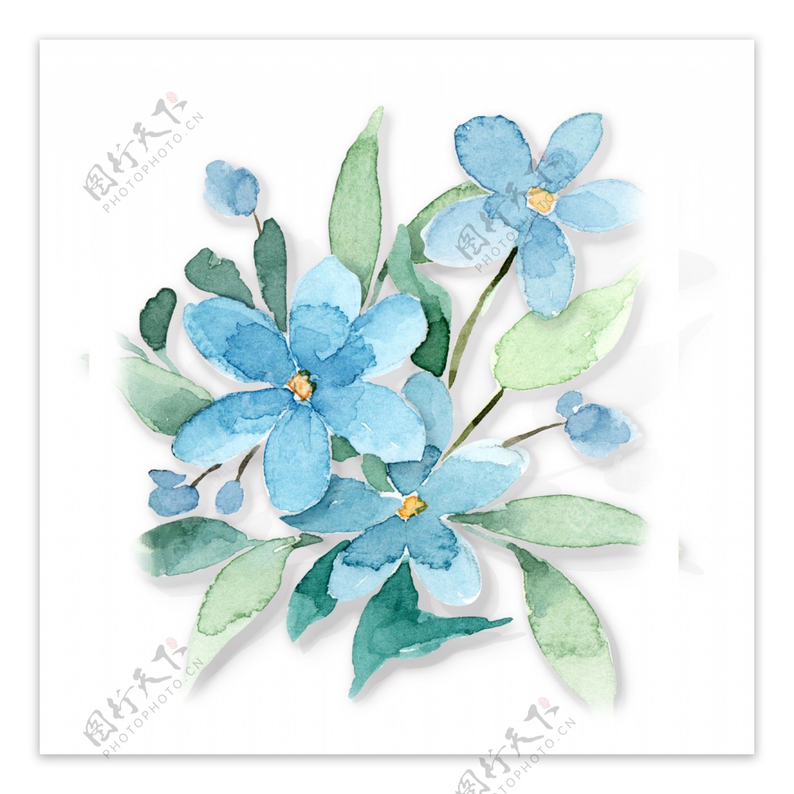 蓝色清新花朵装饰元素
