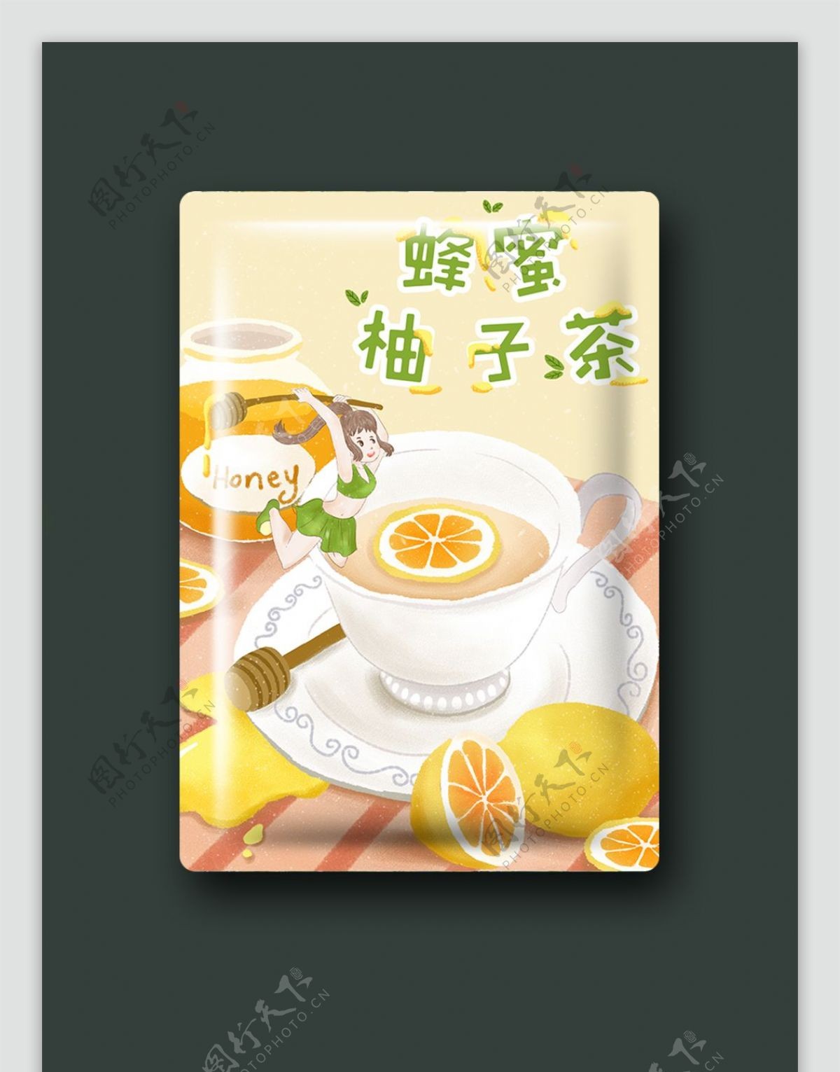 可爱风蜂蜜柚子茶包装设计