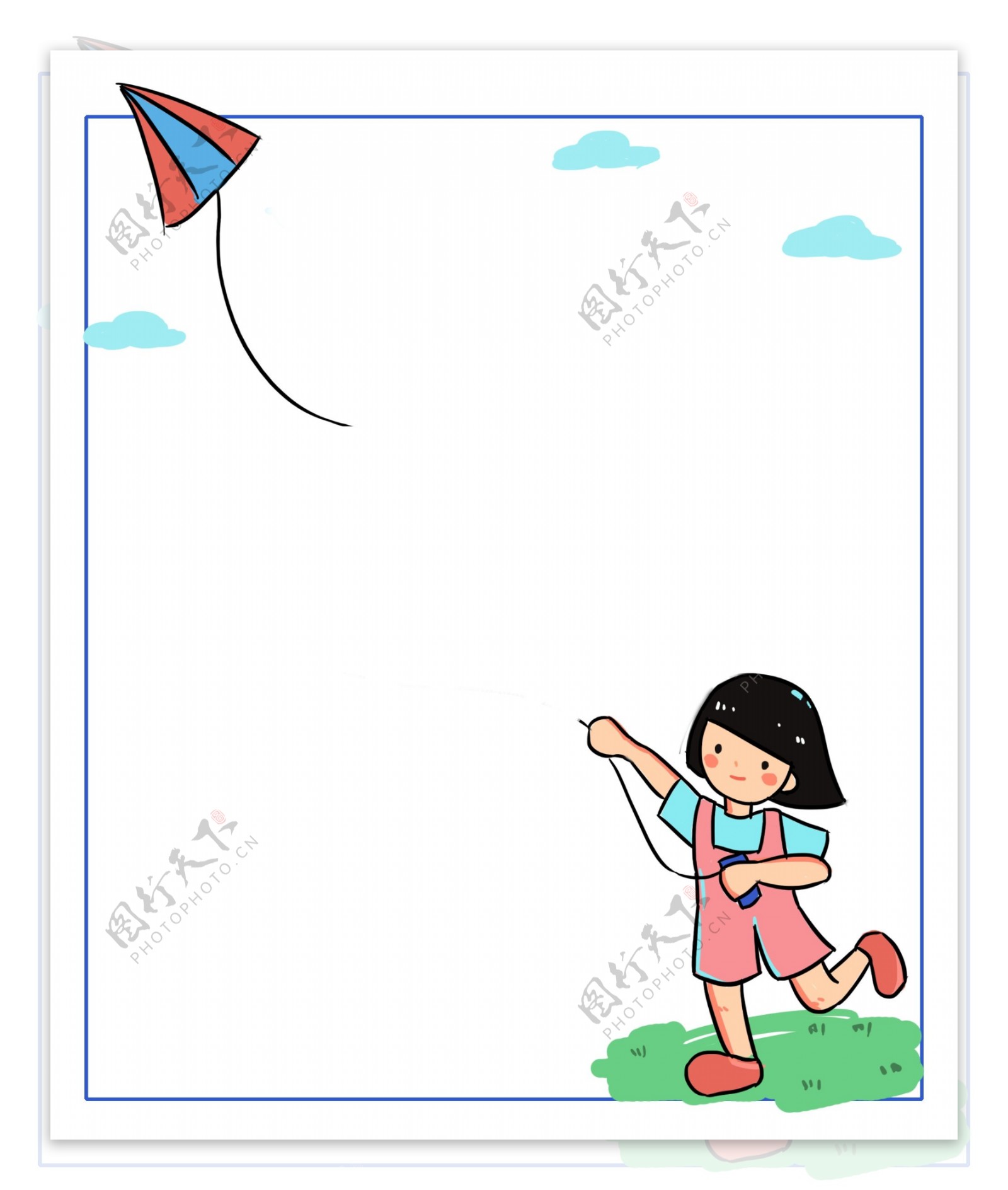 儿童节放风筝卡通边框