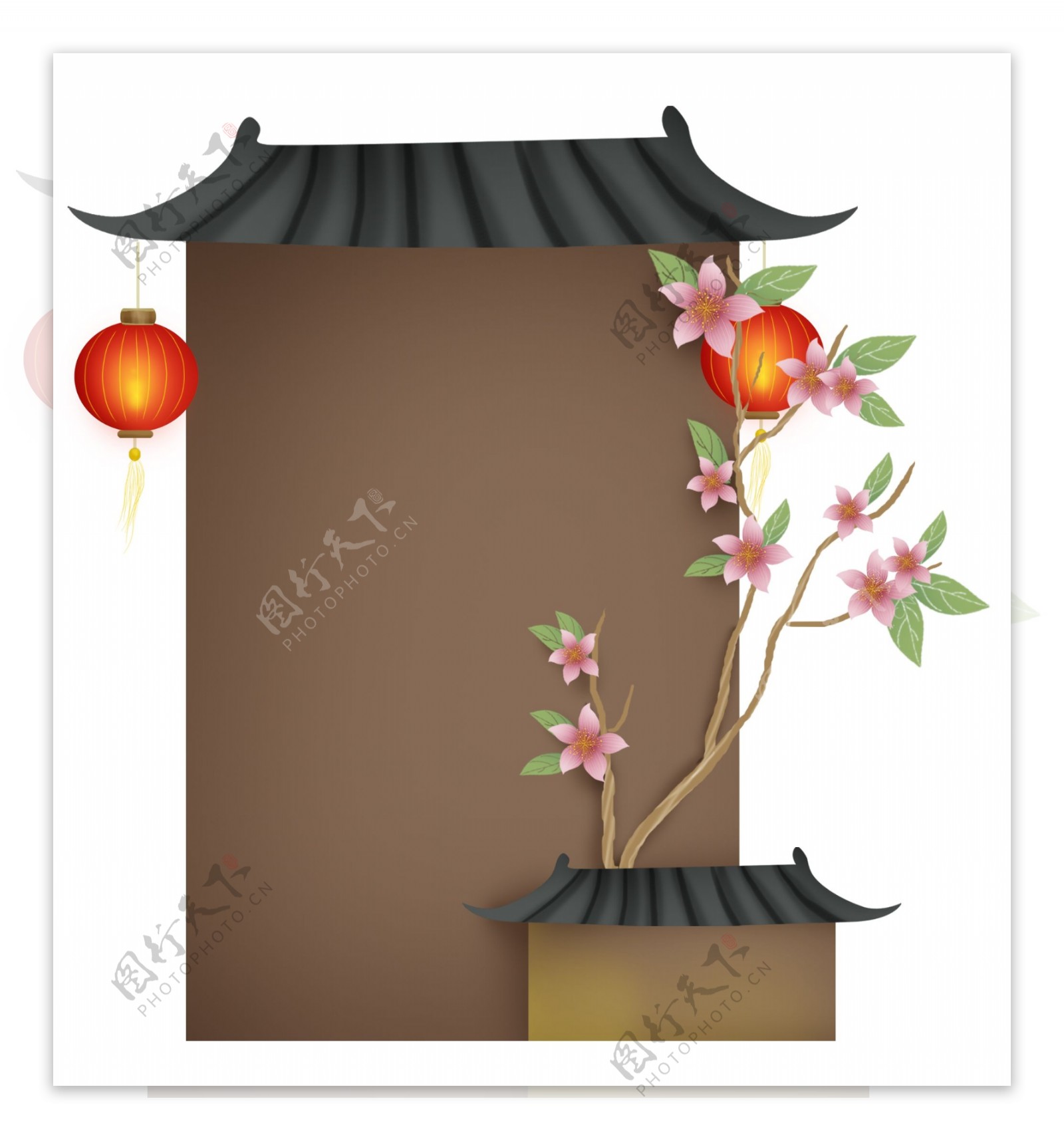 建筑桃树中国风文本框
