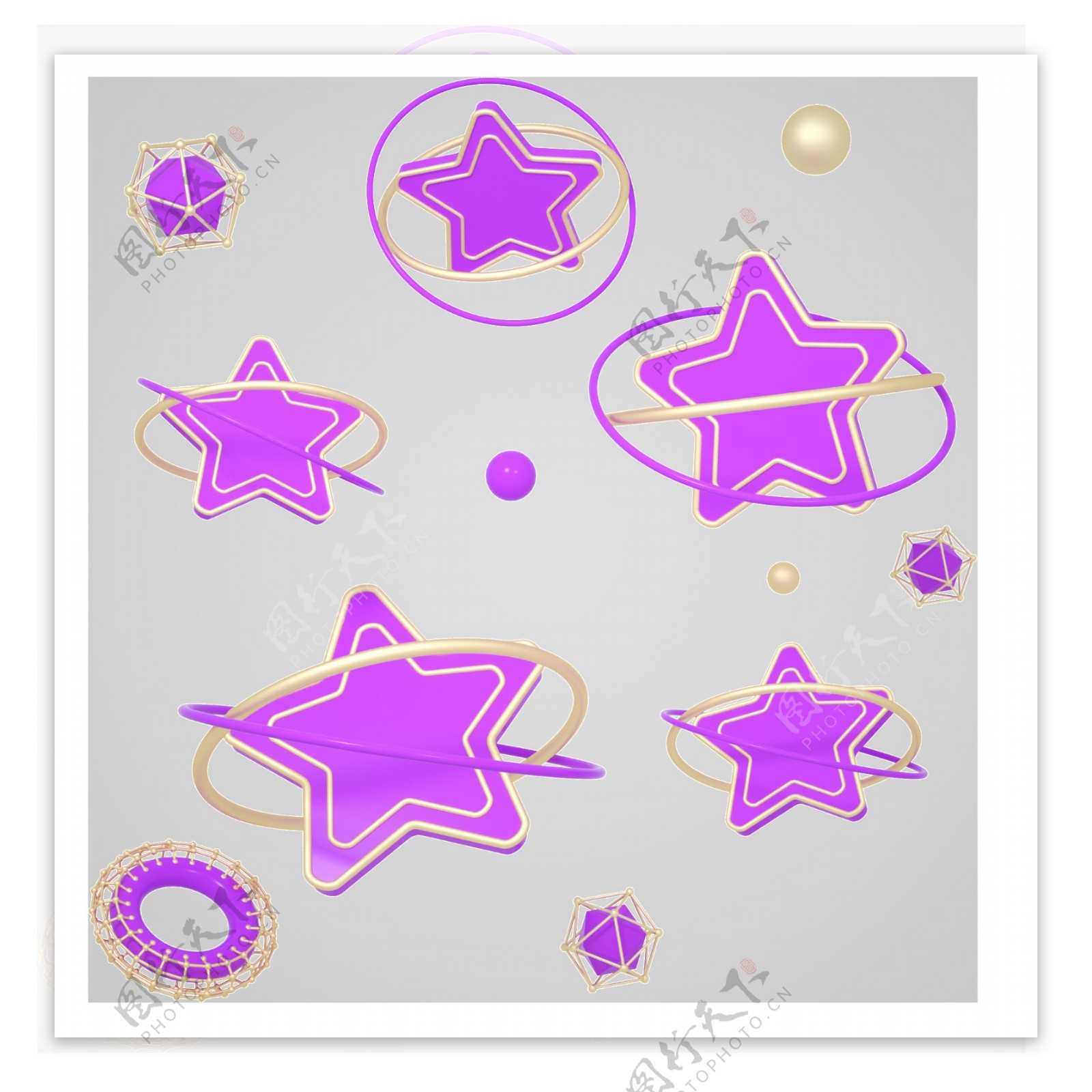 C4D紫色卡通五角星漂浮电商点缀512母亲节装饰