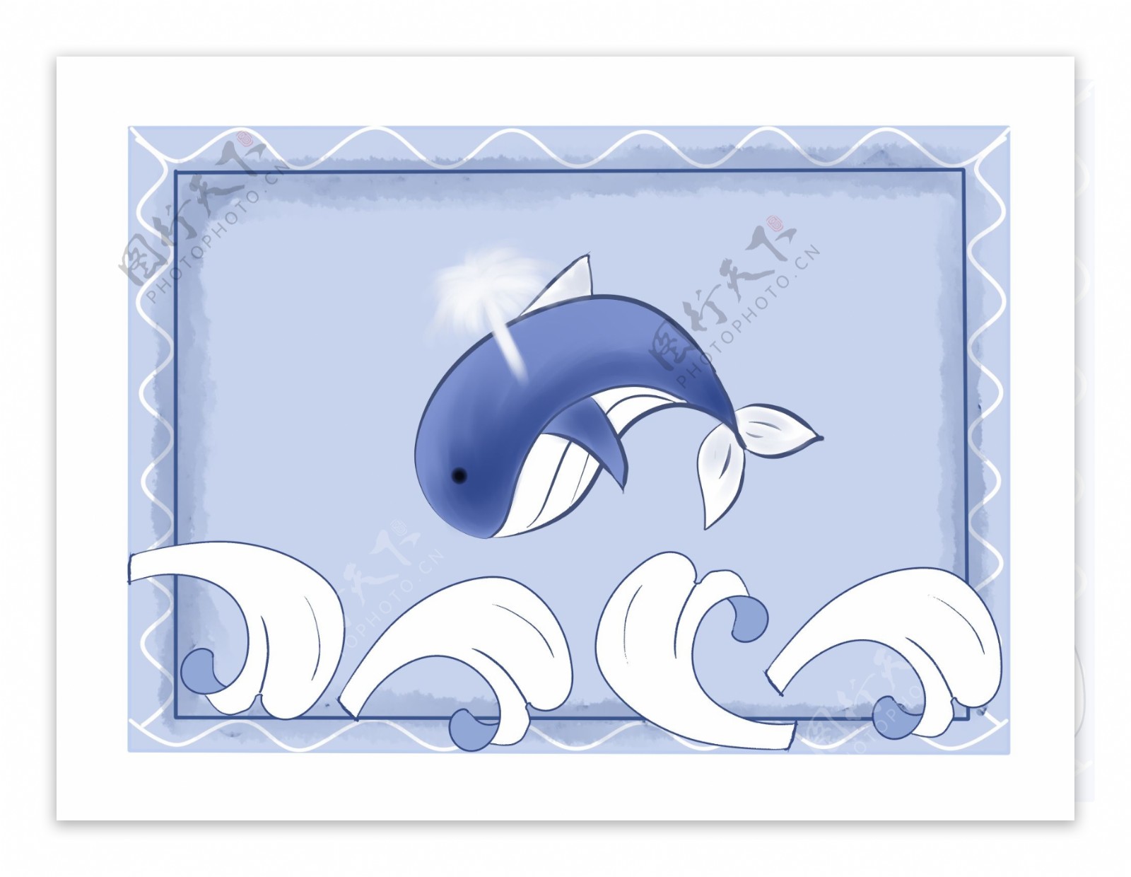 海豚蓝色卡通邮票