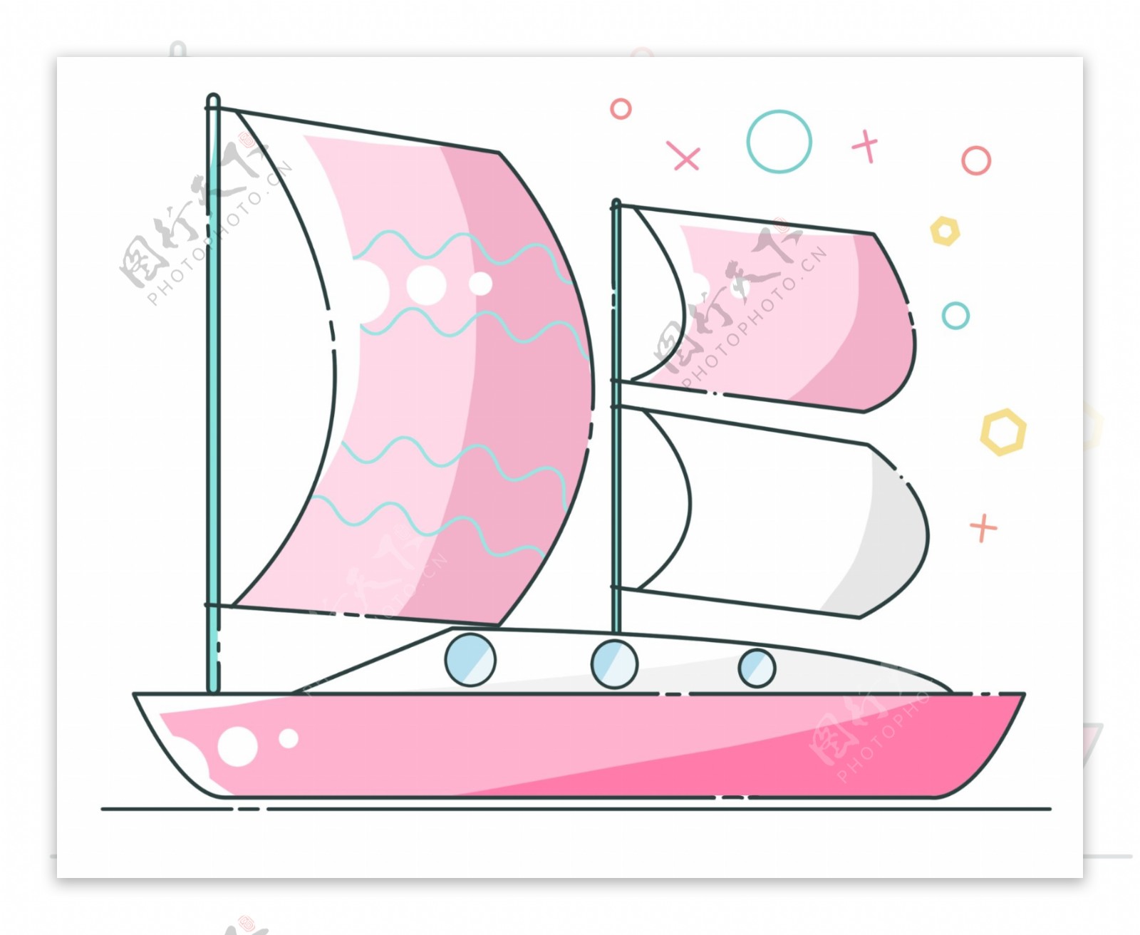 粉色帆船卡通工具