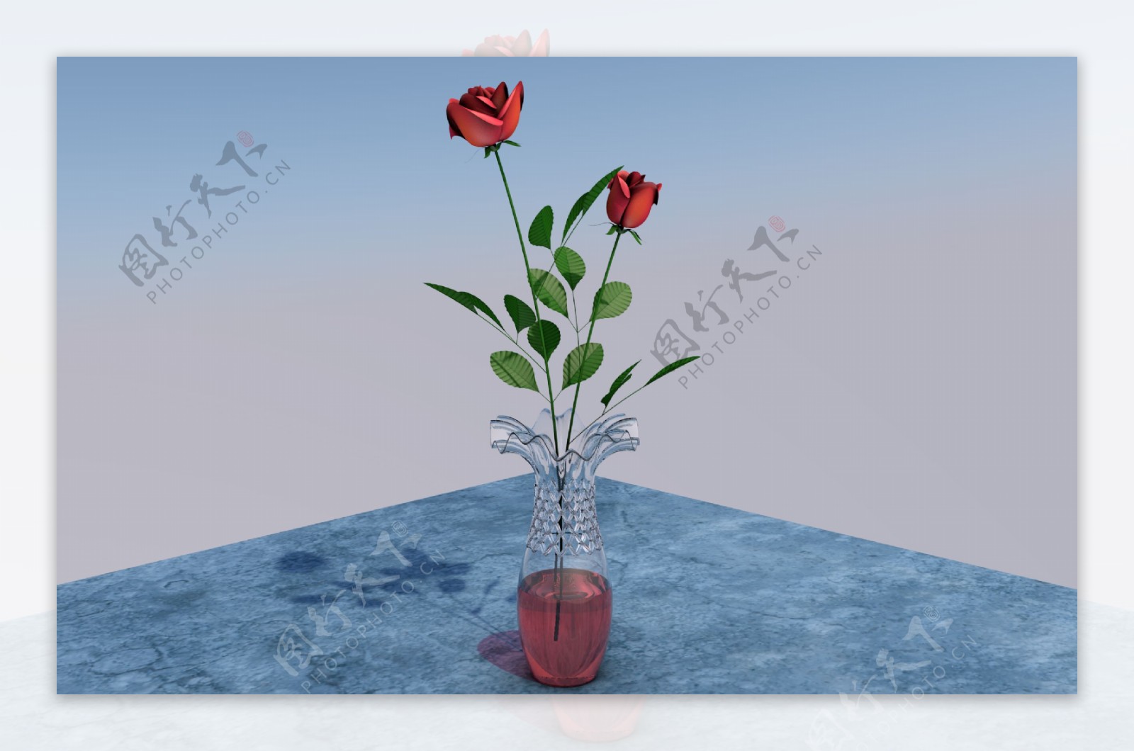 C4D插花瓶玫瑰花