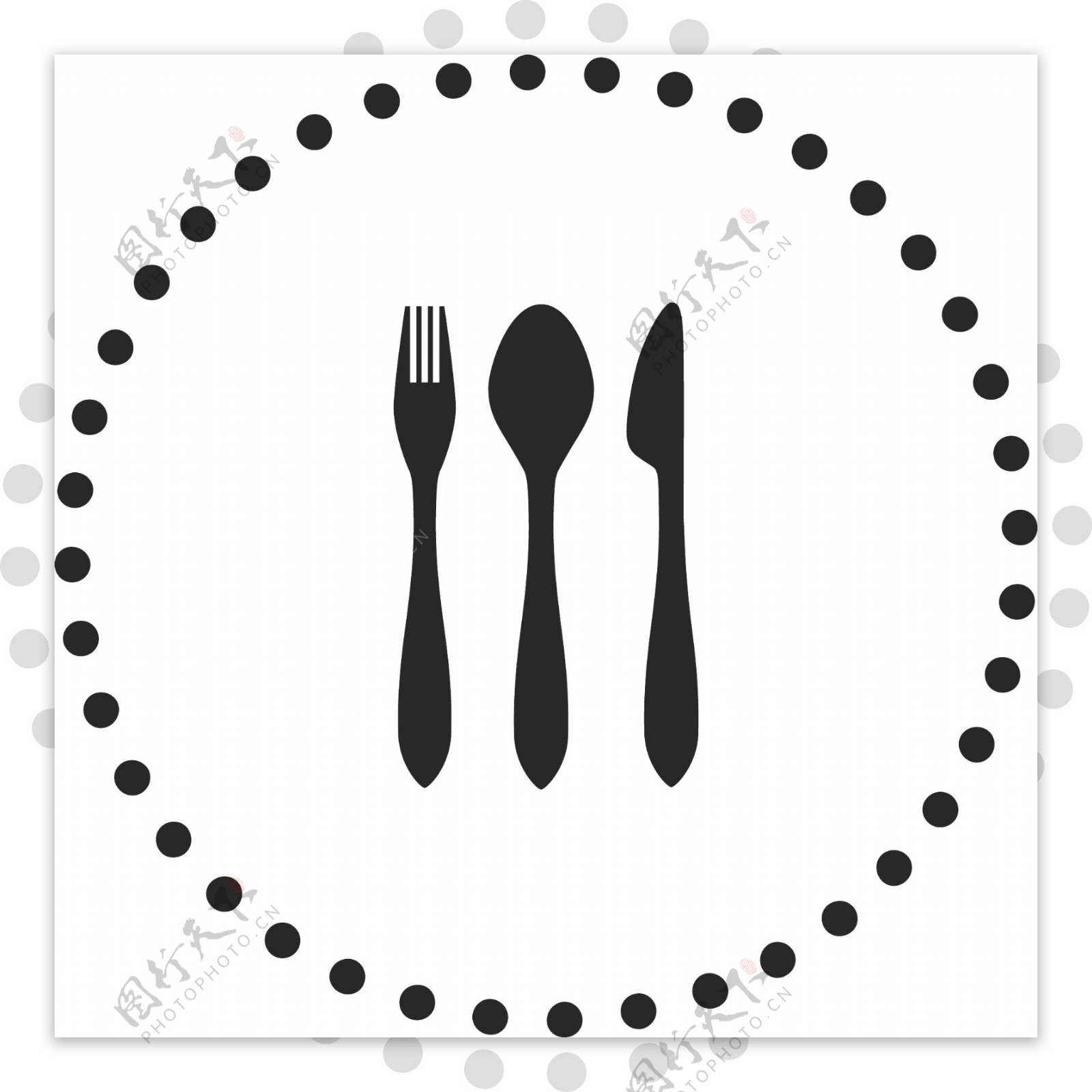 黑色刀叉餐具图标免扣图