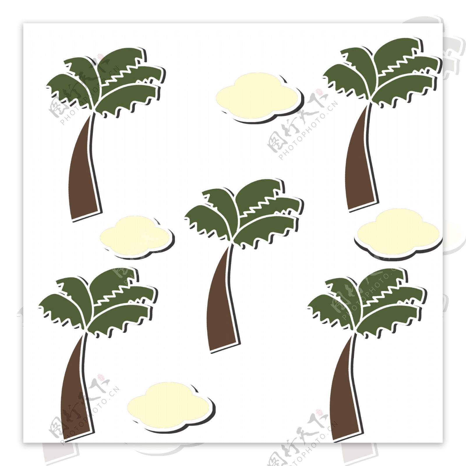 夏日卡通手绘椰子树白云