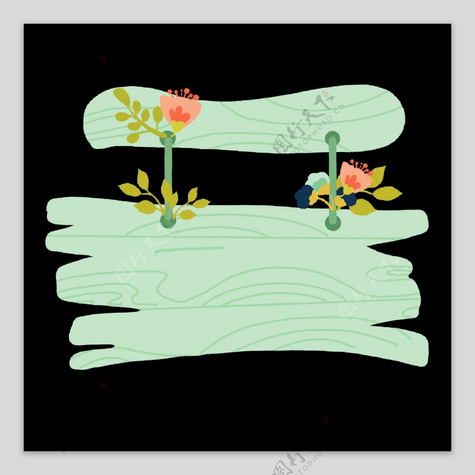 绿色木头花朵标题框