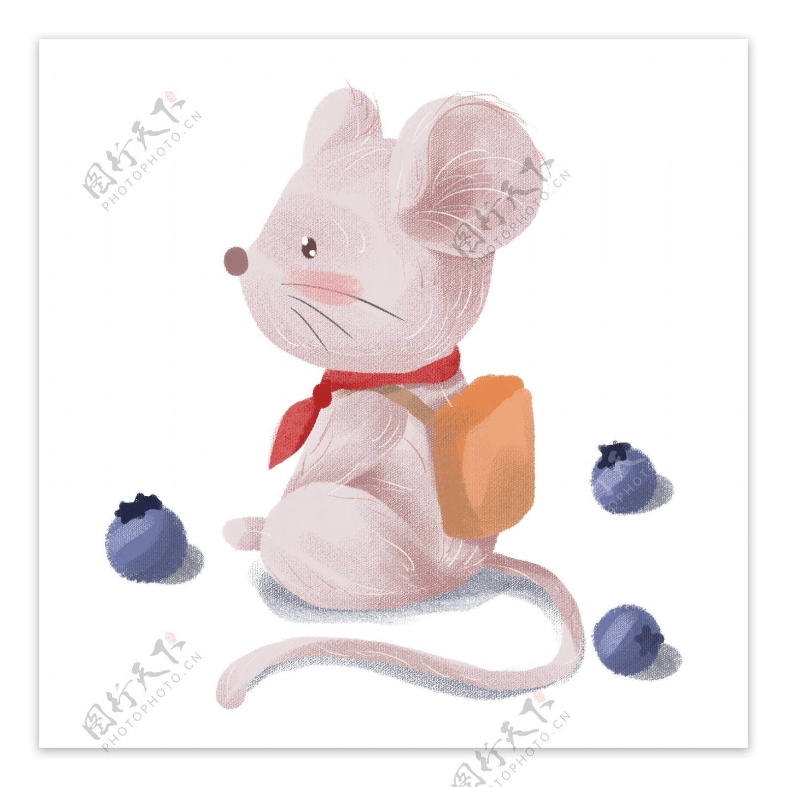 手绘可爱卡通动物老鼠背书包带红领巾蓝莓