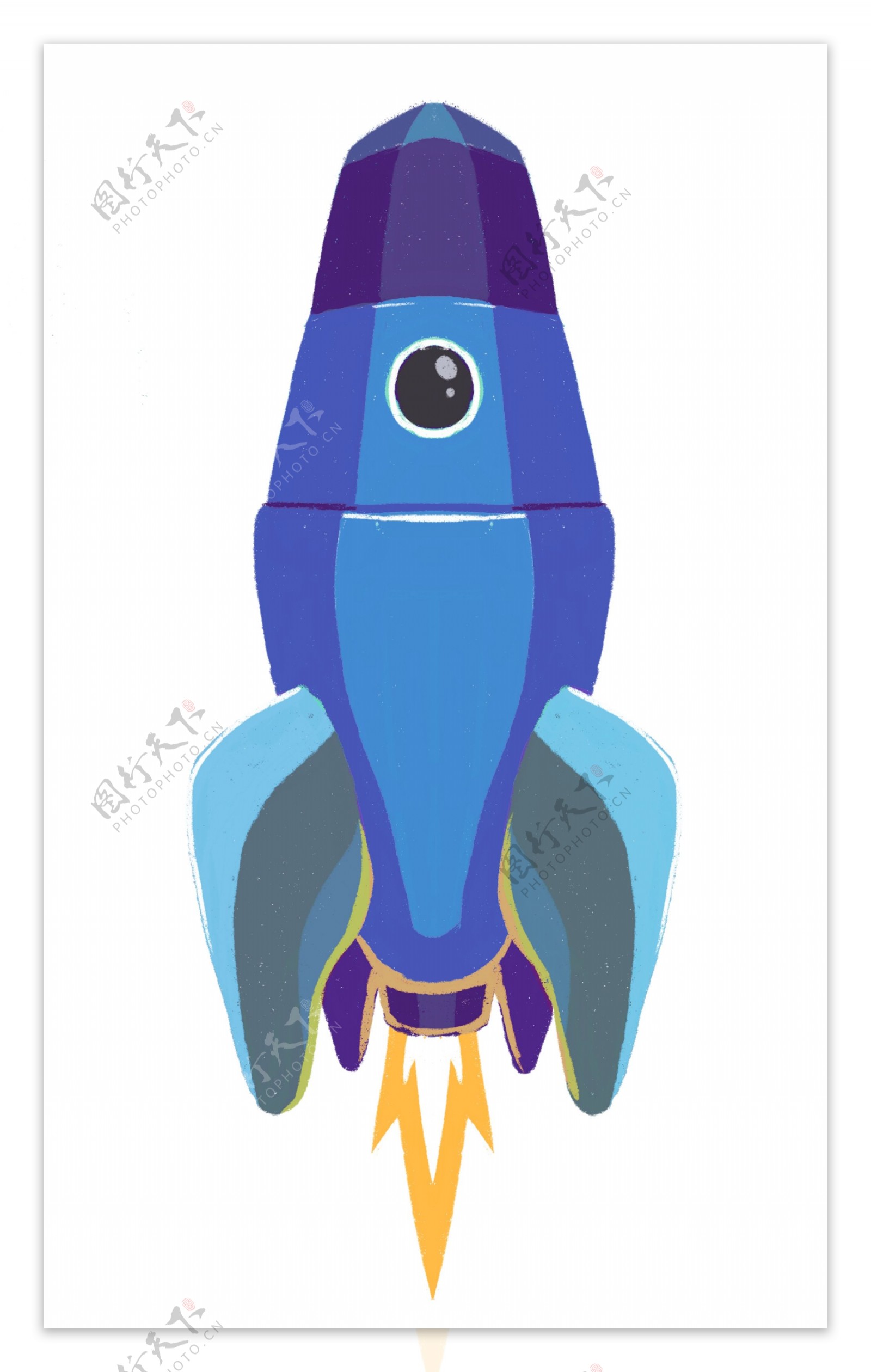 航天日蓝色的火箭插画