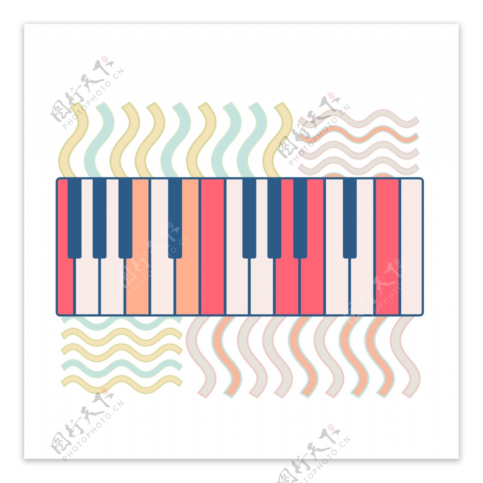 彩色复古钢琴插图