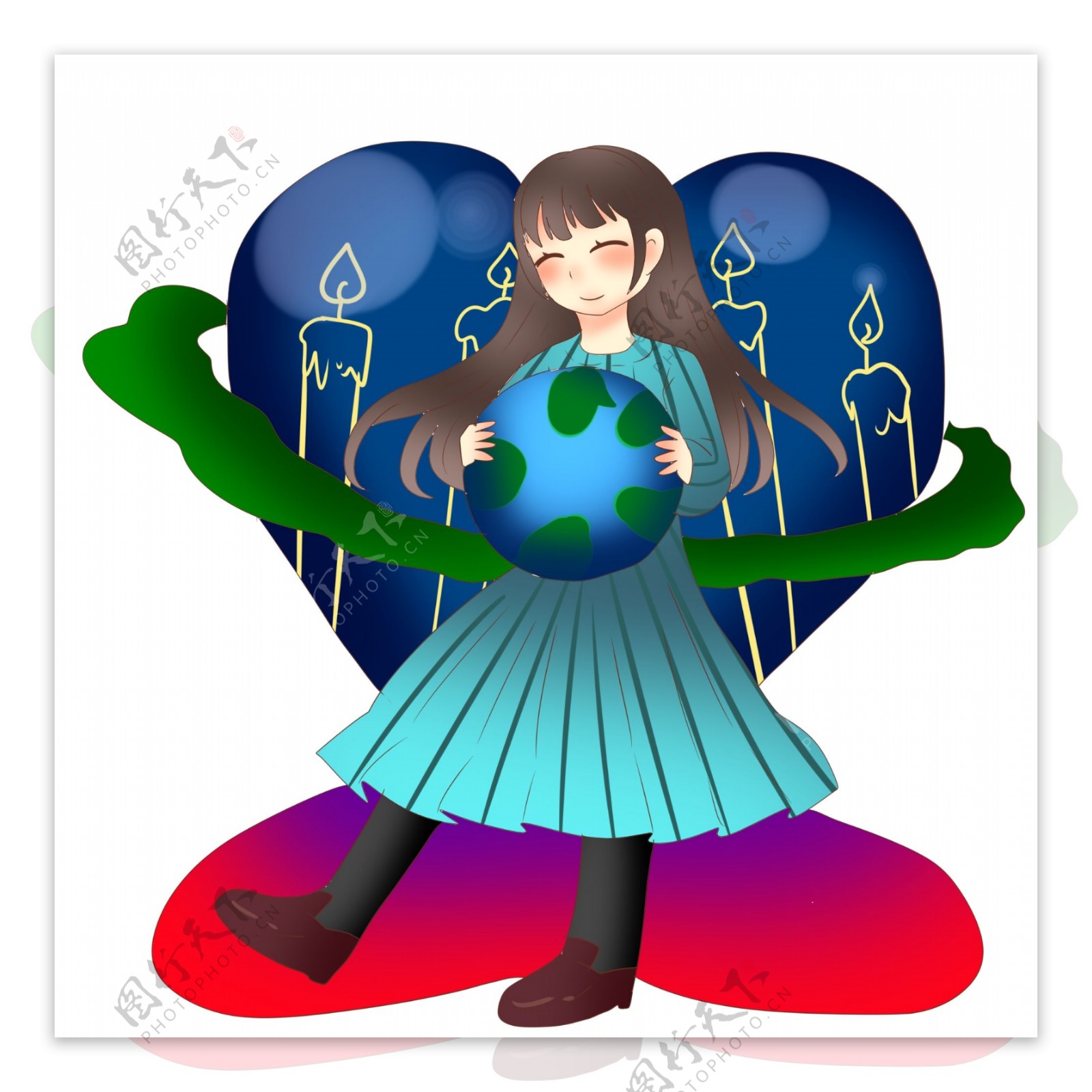 保护地球的小女孩插画