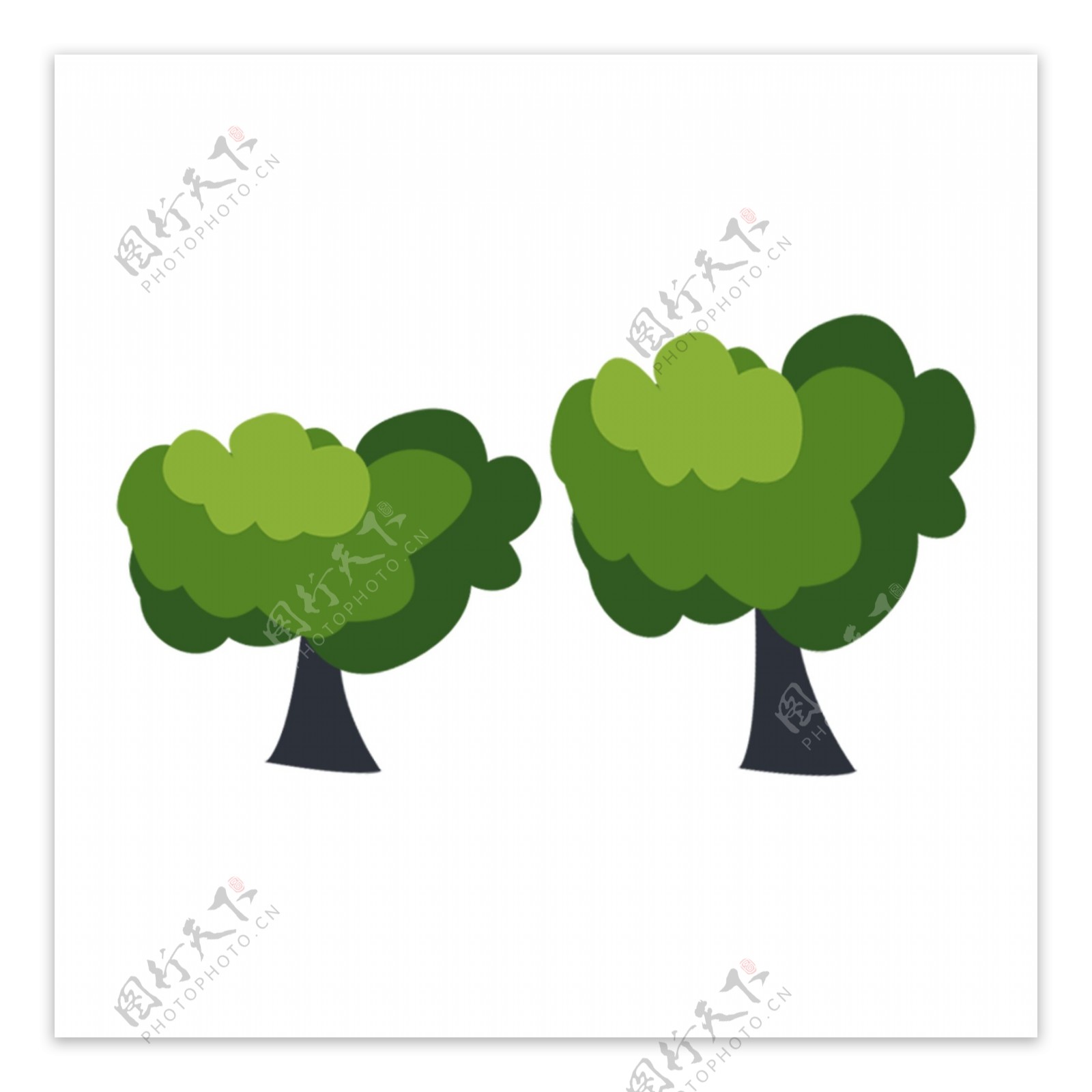 手绘冬季绿色树卡通透明素材