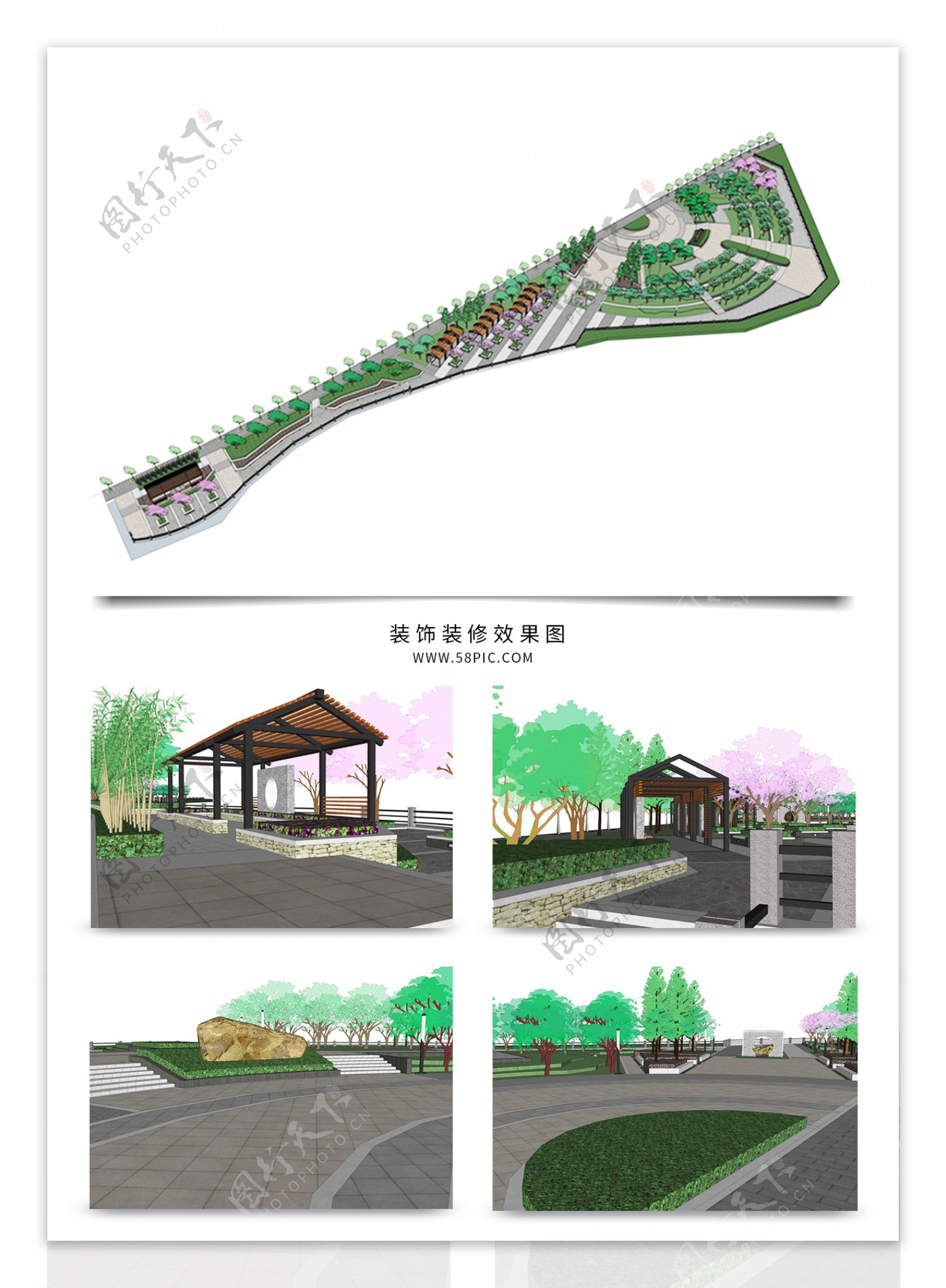 带状公园景观规划SU透视模型