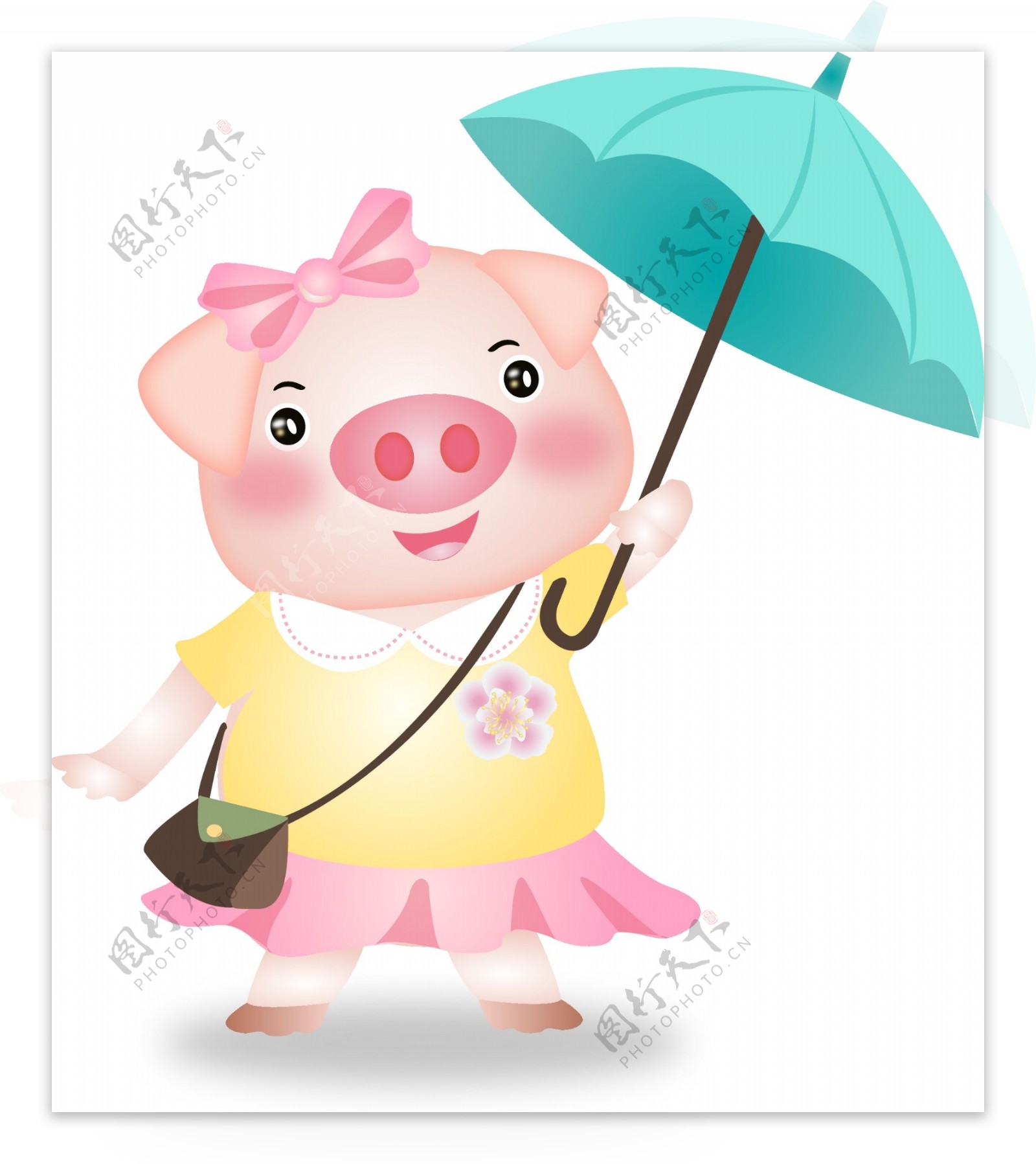 可爱小猪拟人卡通插画绘画矢量裙子撑伞萌宠