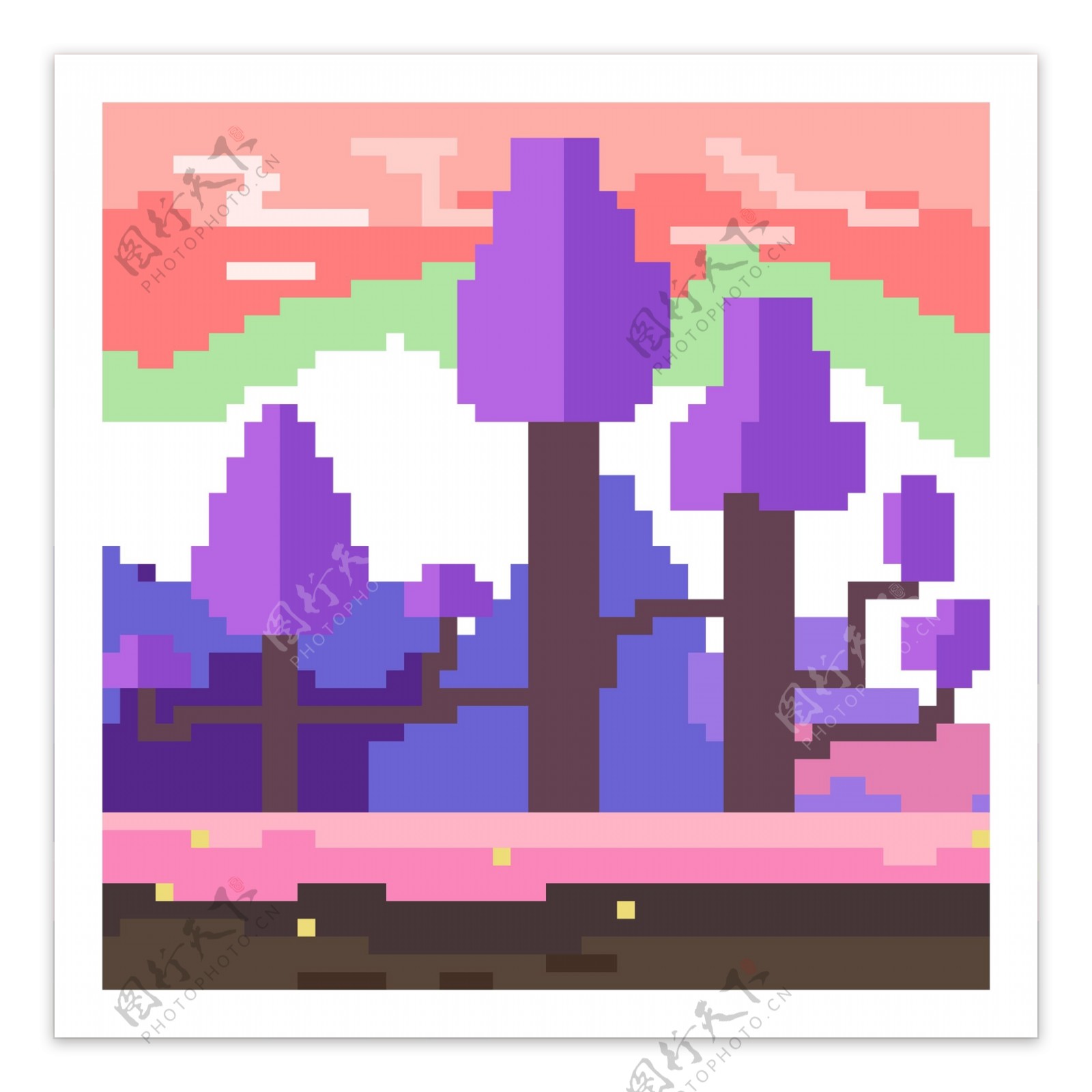 像素风格紫色树林