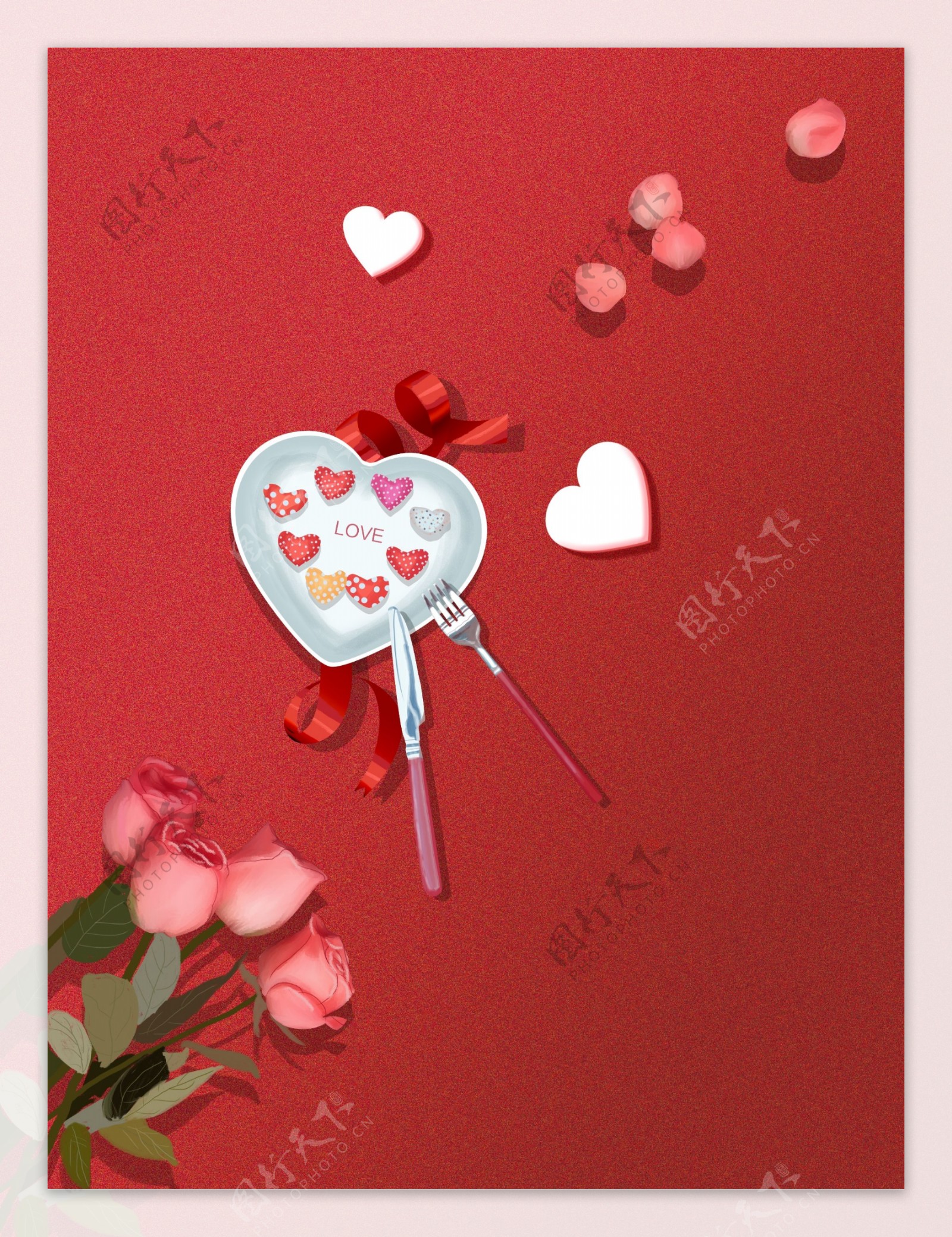 红色爱心花朵浪漫背景设计