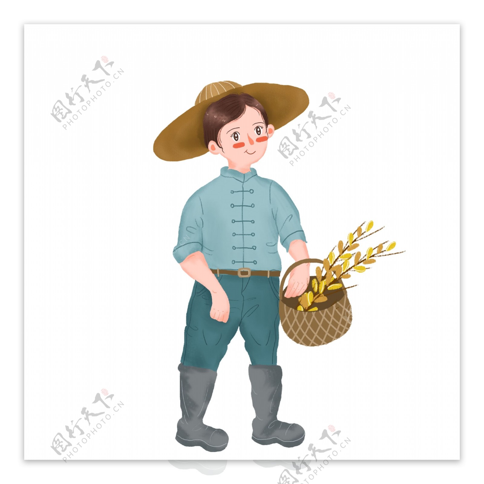 手提麦穗的农民人物元素