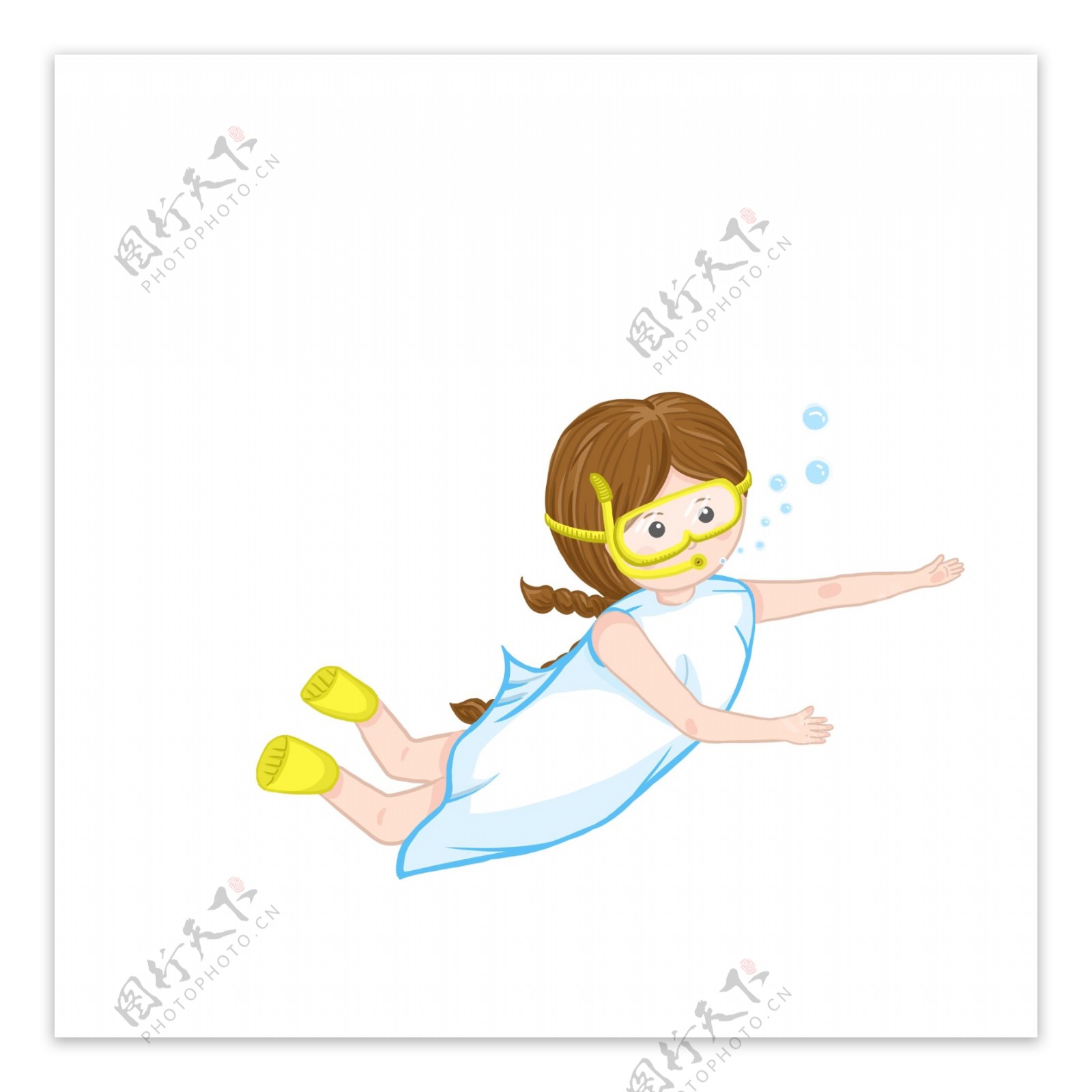 卡通潜水女孩元素设计