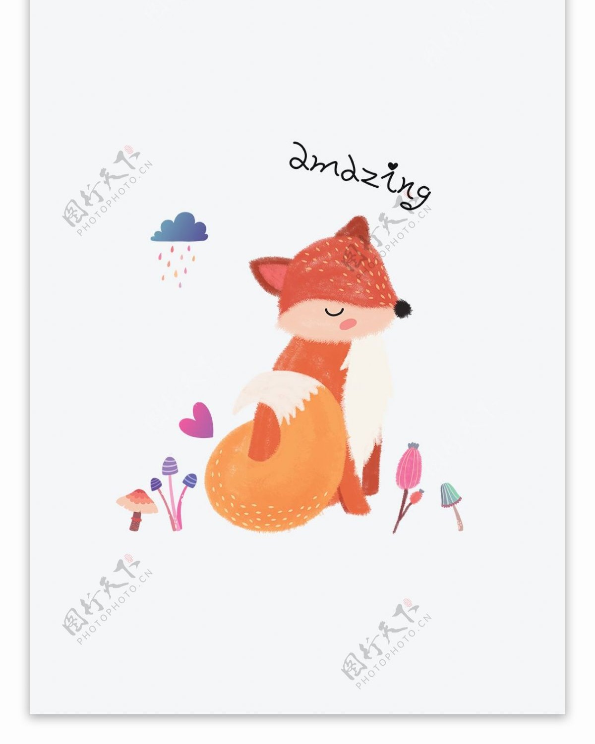 原创手绘简约狐狸动物帆布袋设计