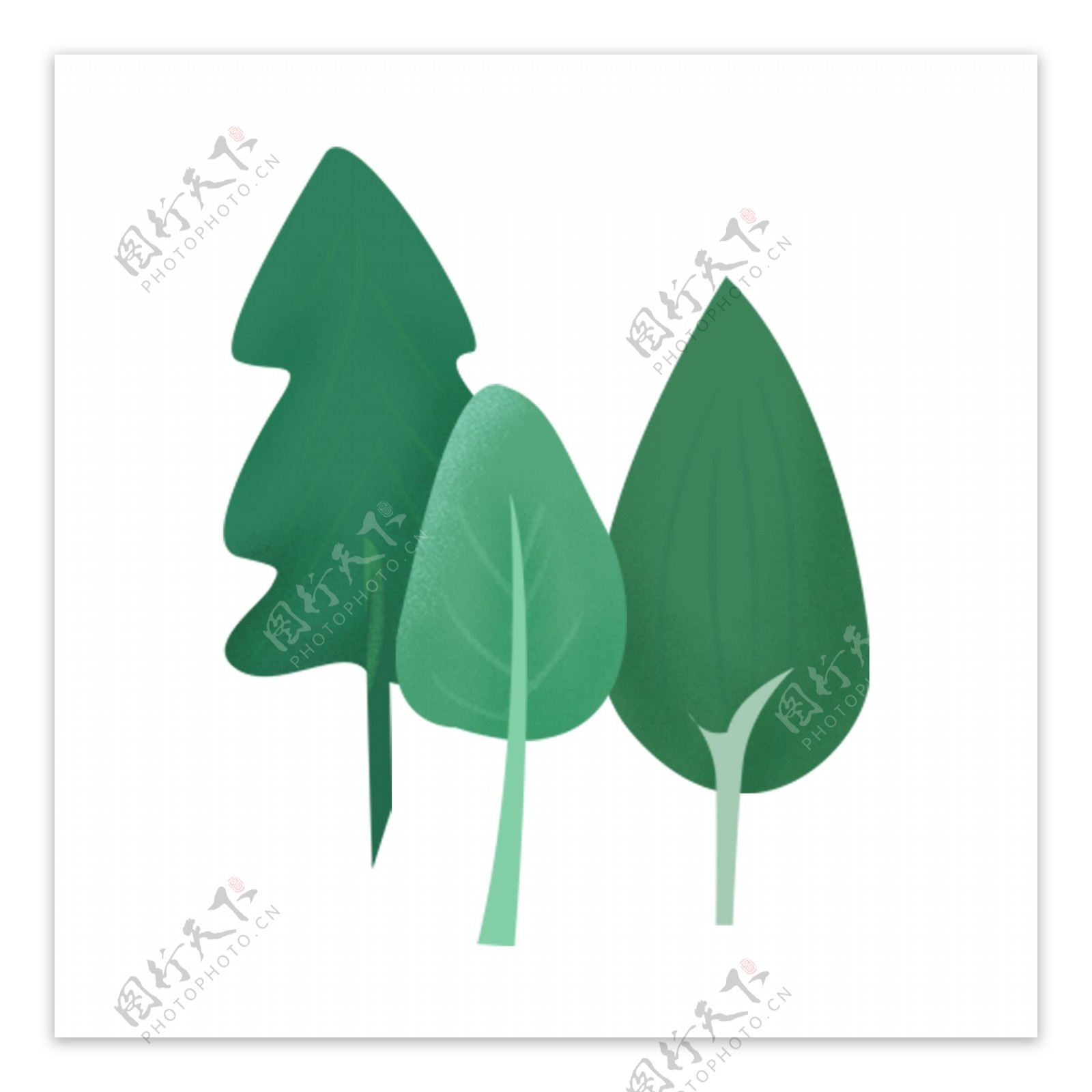 手绘的绿色树木元素素材