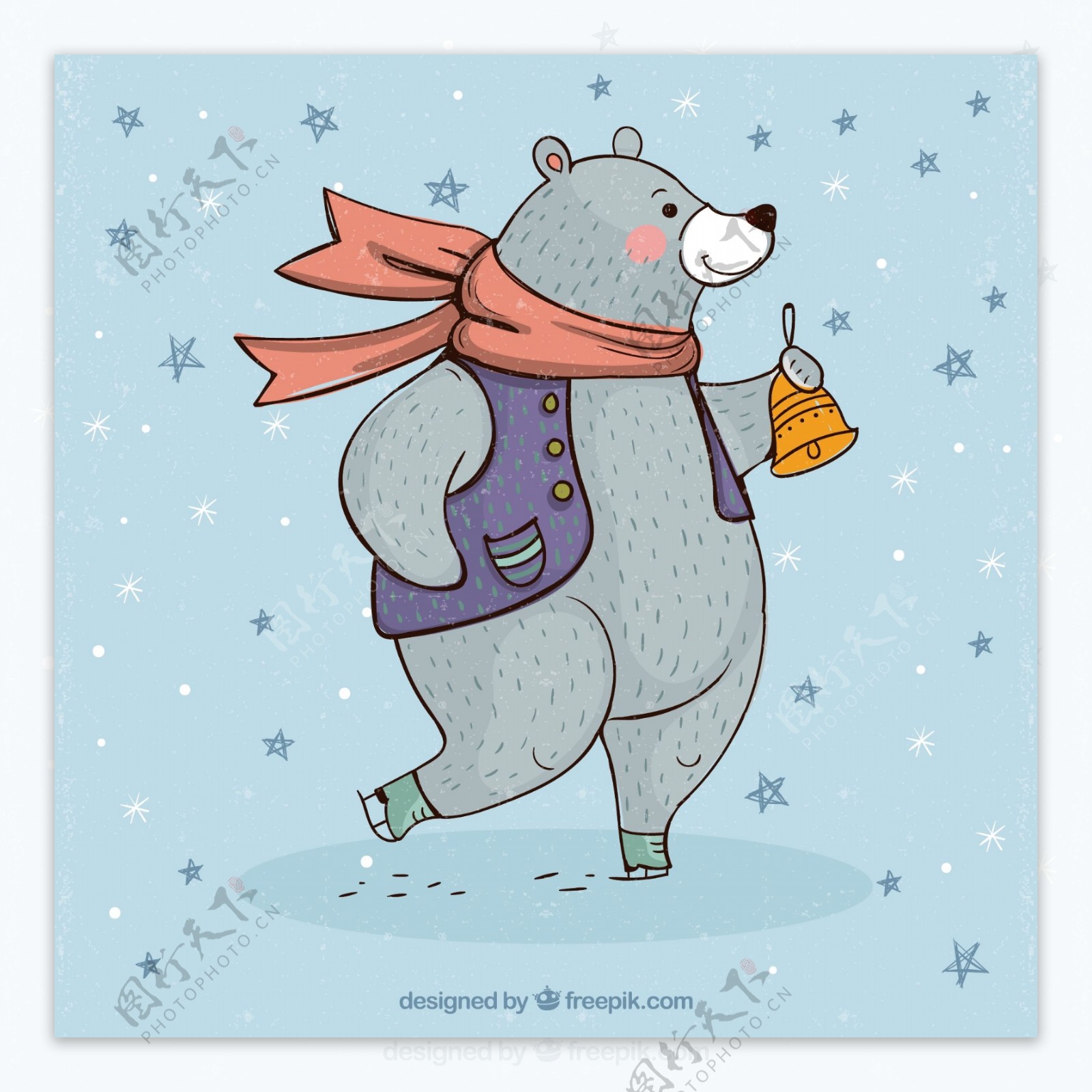 彩绘溜冰摇铃铛的熊矢量图