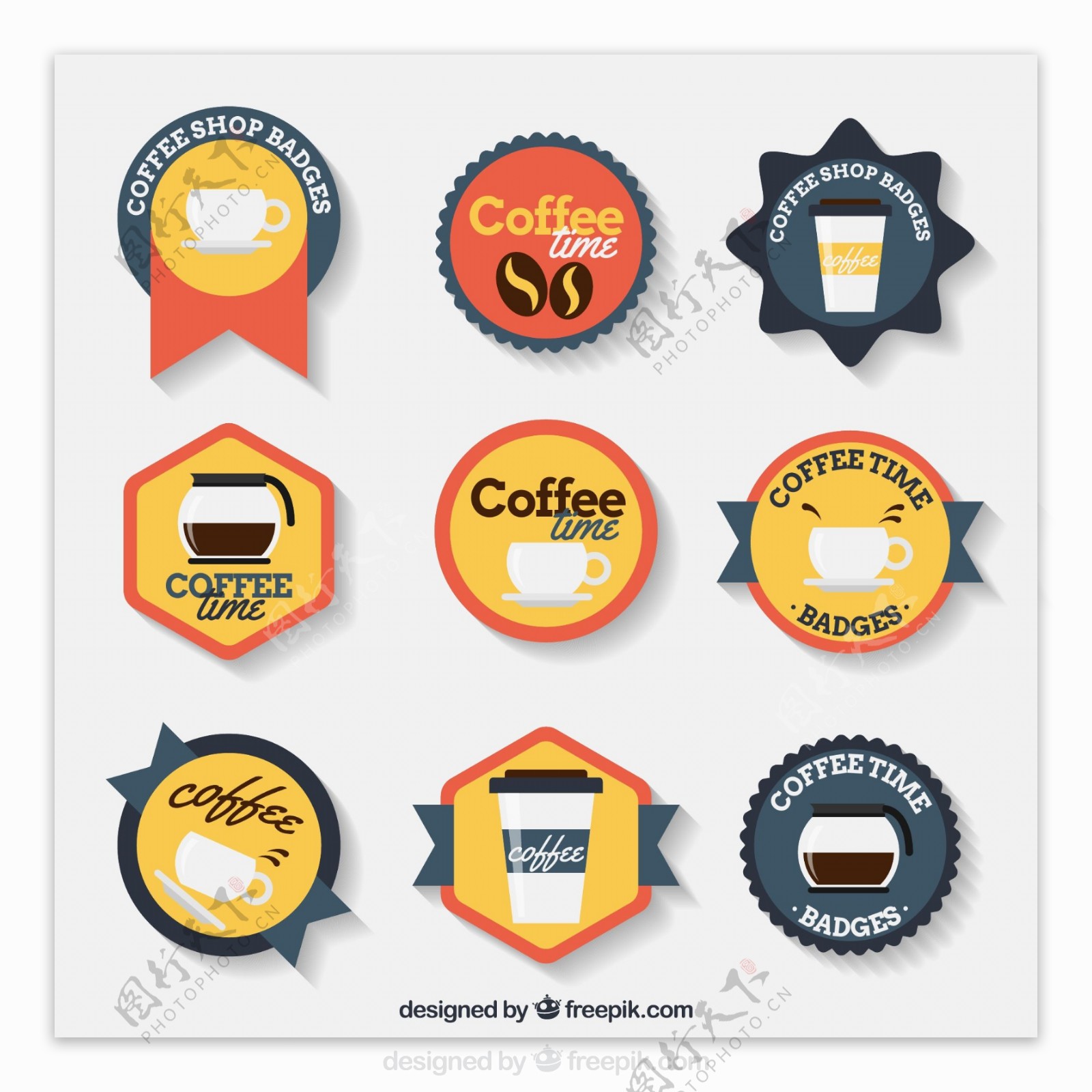 9款彩色咖啡徽章